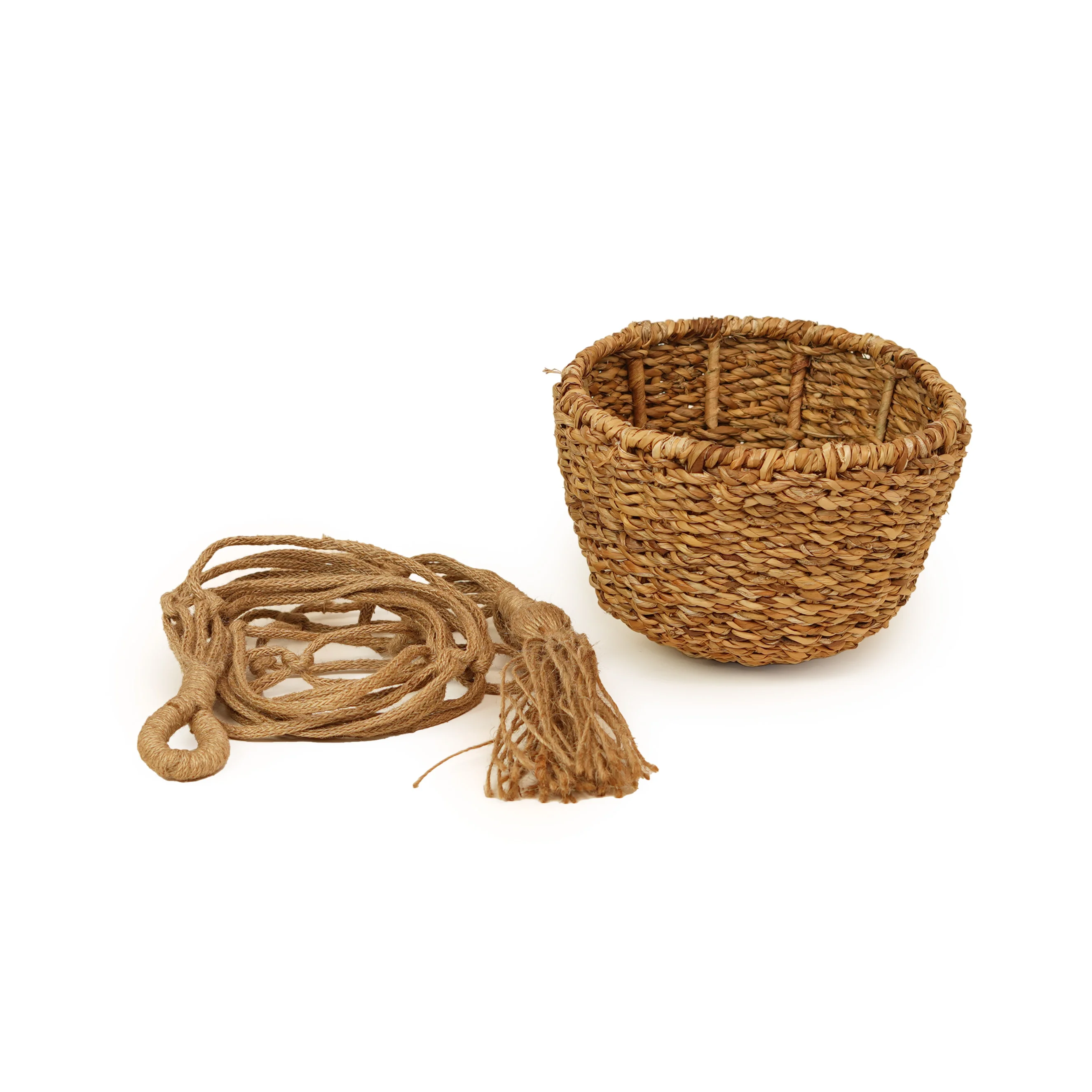 Handwoven Seagrass & Jute Hanging Planter with Natural Finish - Thumbnail 2