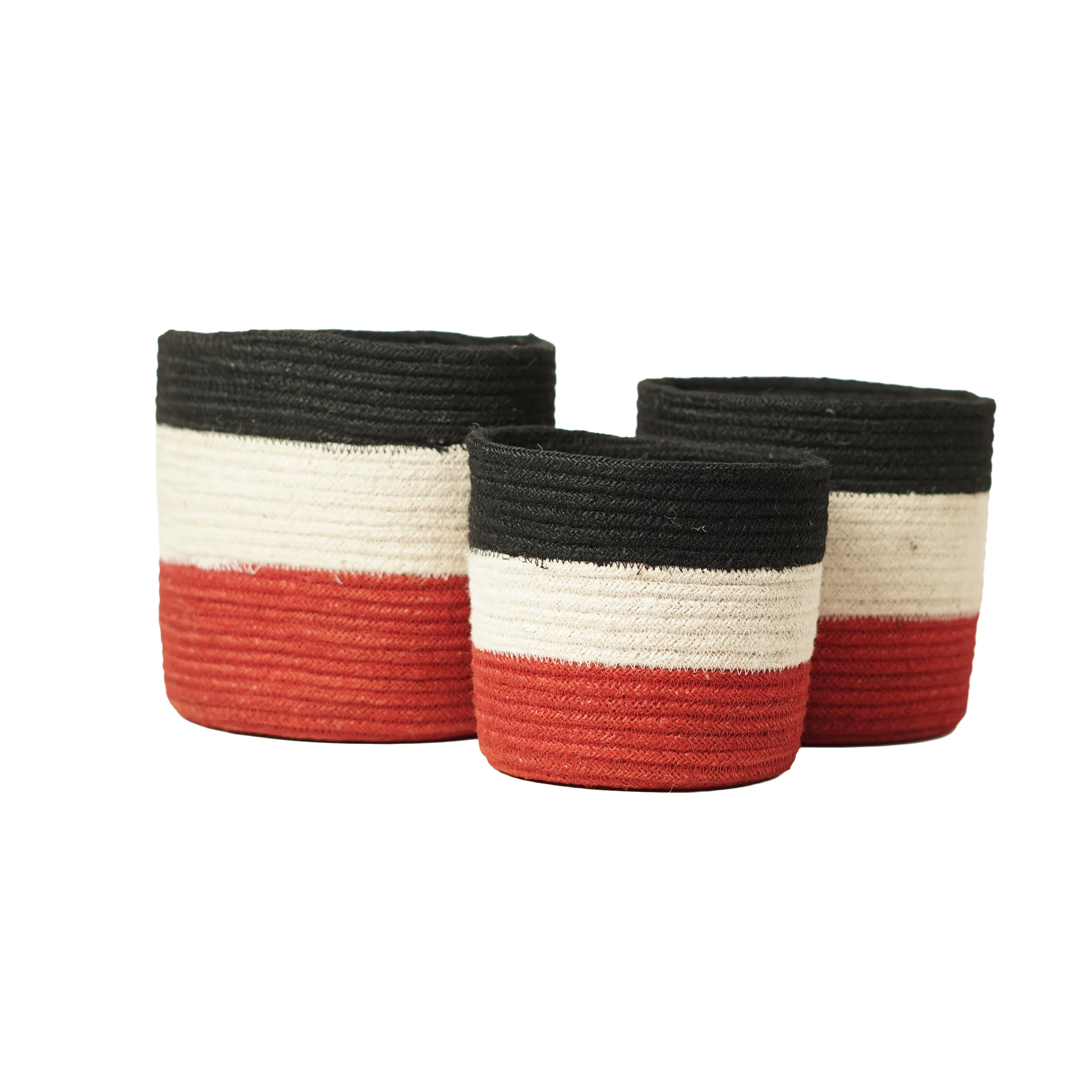Handwoven Jute Planter Basket Set (3 pcs) with Natural Color Accents