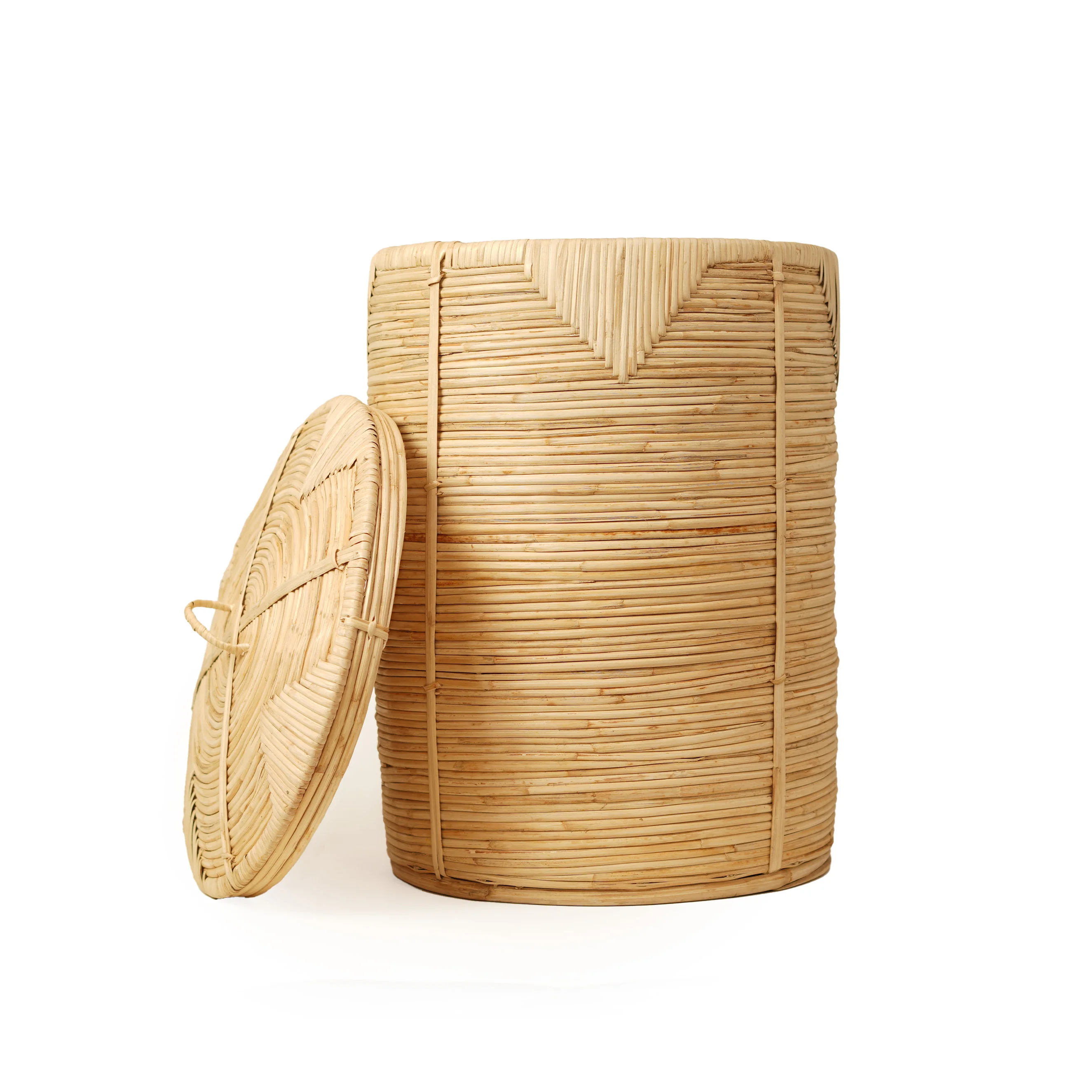 Round Rattan Hamper Basket with Lid - Thumbnail 1