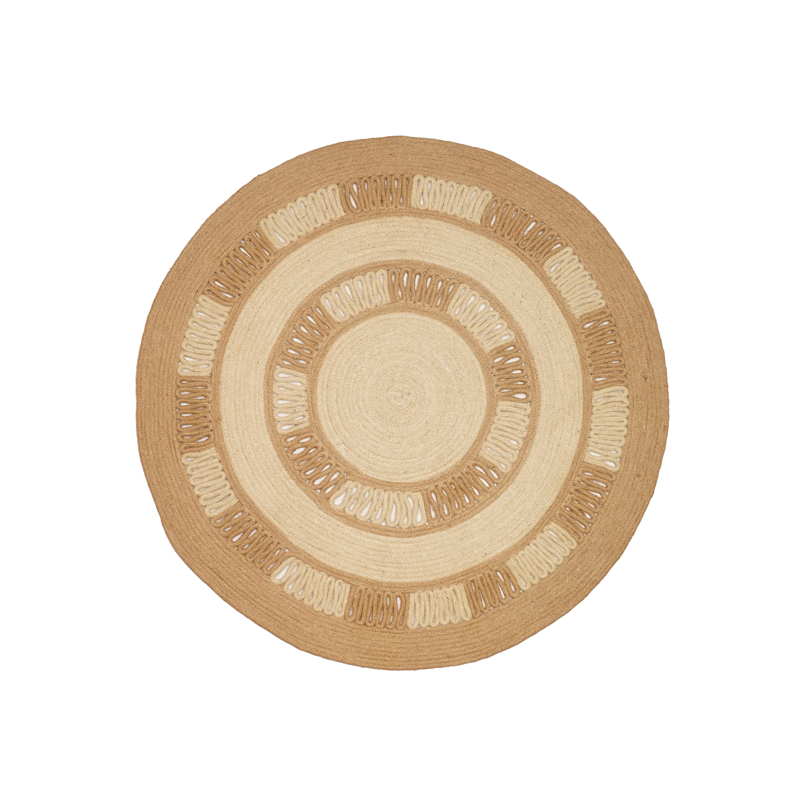 Handwoven Round Jute Rug with Decorative Loop Pattern – Premium Natural Design