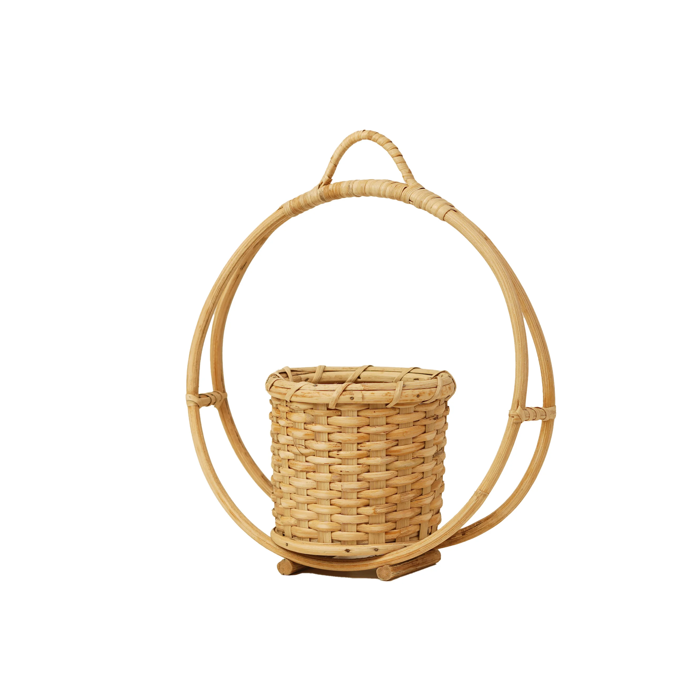 Handcrafted Cane Rattan Indoor Planter with Handle