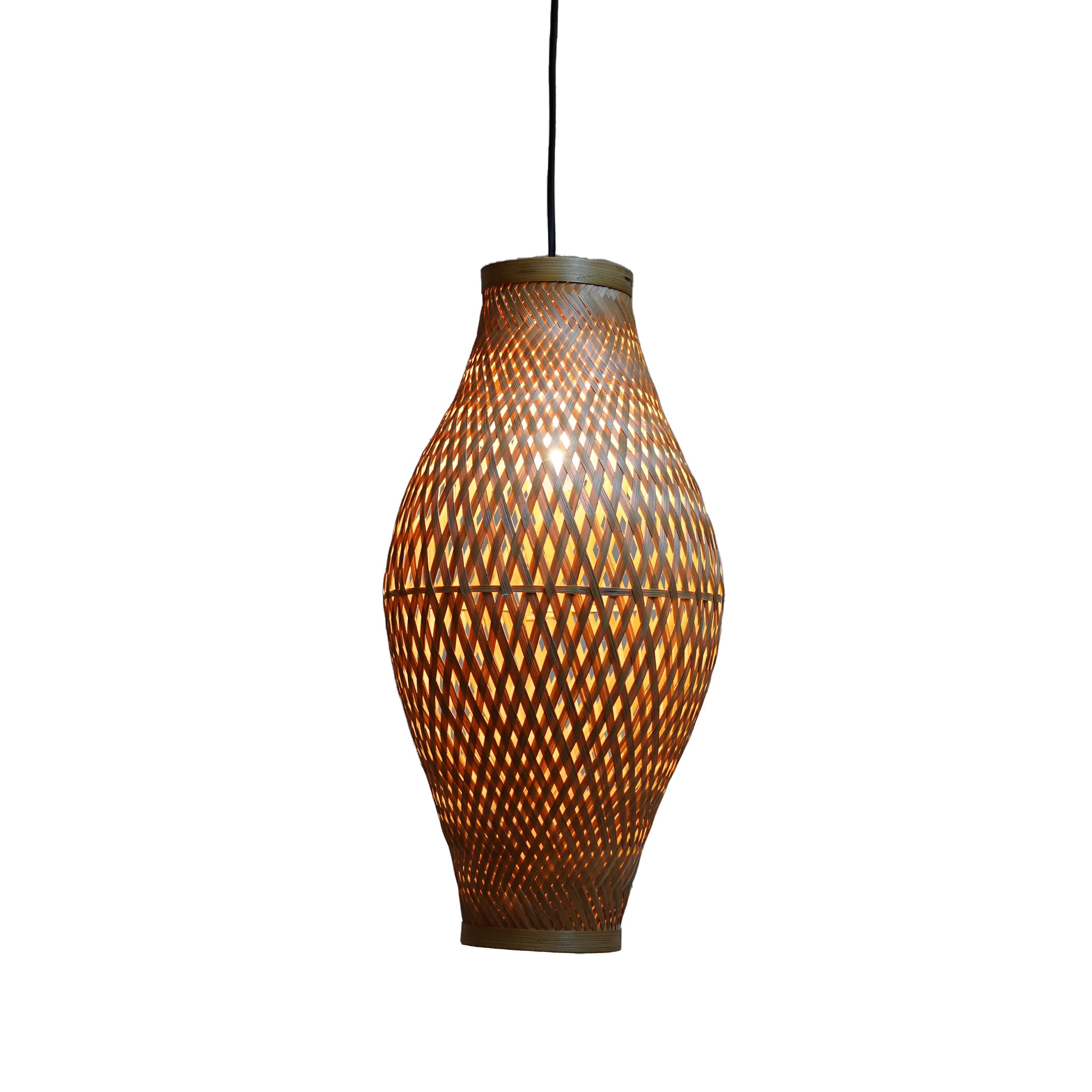 Vase-Shaped Woven Bamboo Pendant Lamp Shade - Thumbnail 1