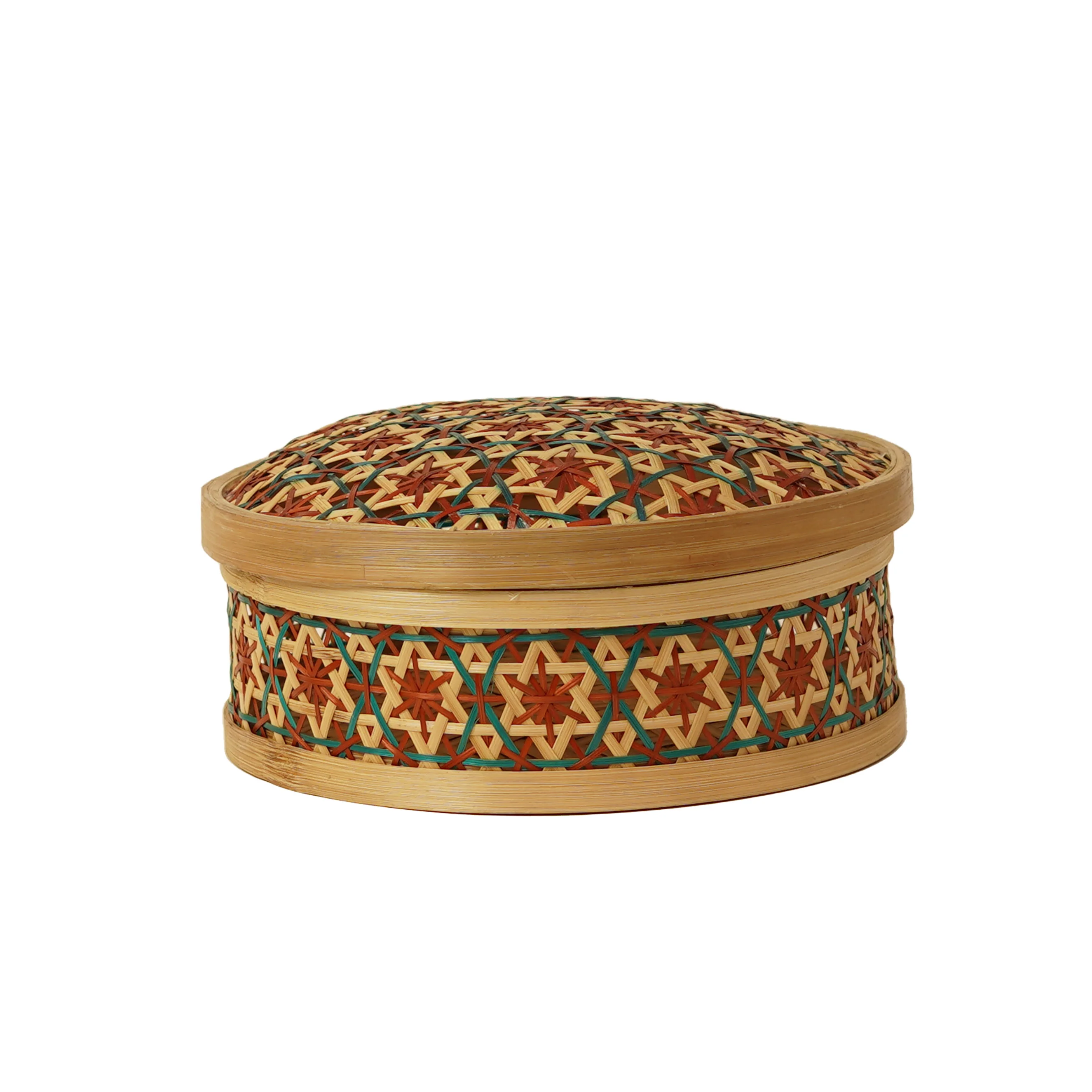 Multi-Color Floral/Star Bamboo Multipurpose Box with Lid - Thumbnail 2