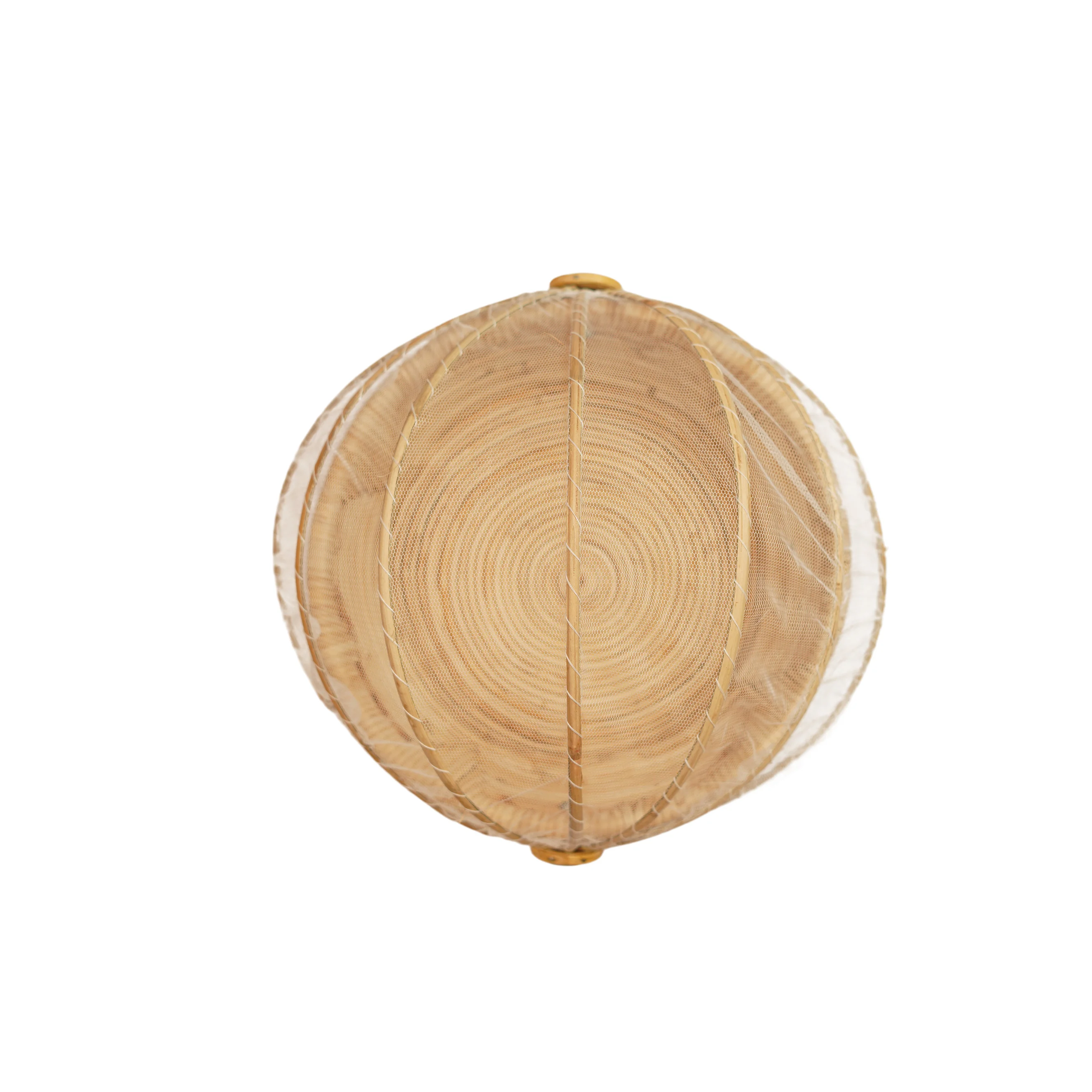 Handwoven Cane Rattan Serving Basket with Mesh Cover Lid - Thumbnail 3