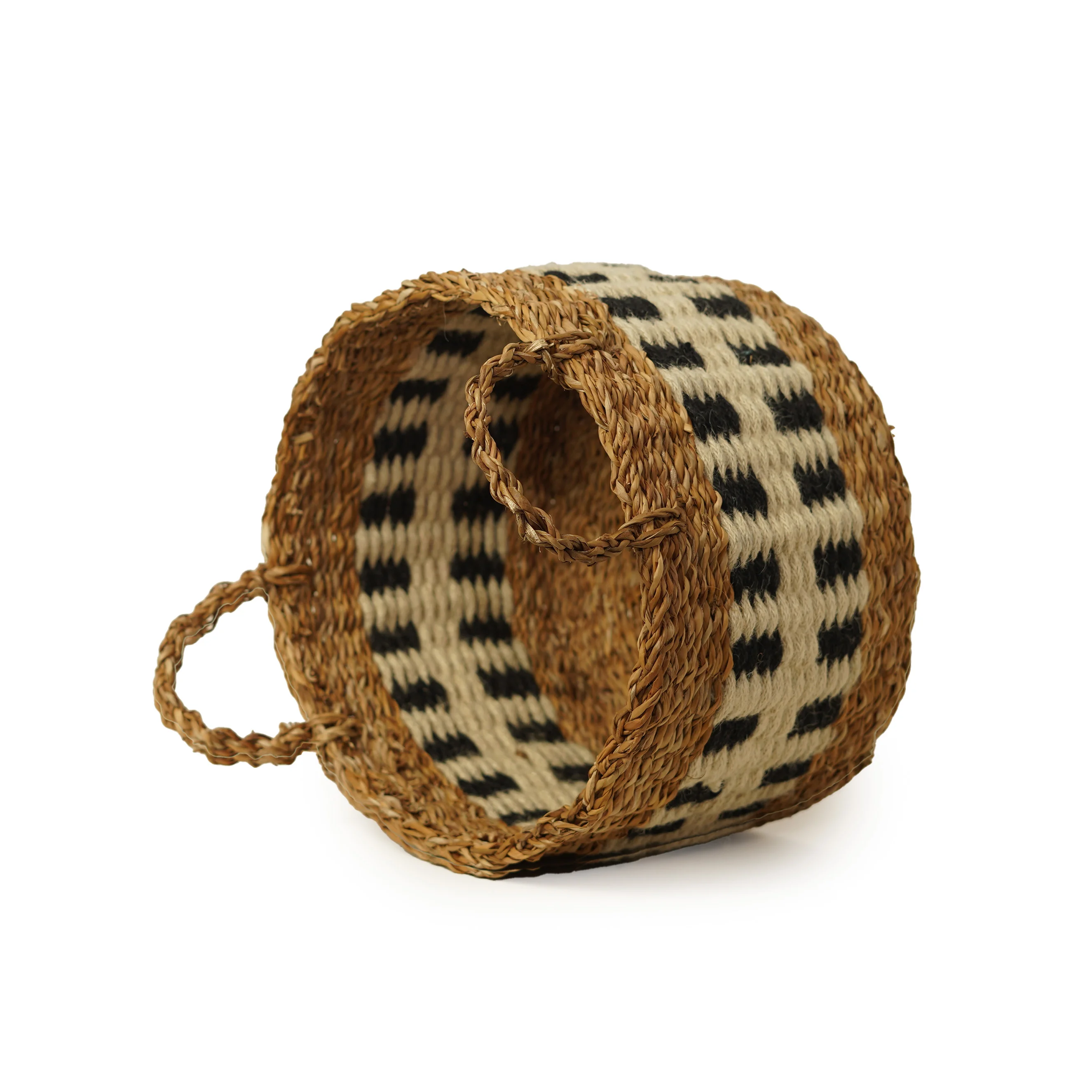 Seagrass & Jute Multipurpose Basket Set -3pcs with Black & White Design - Thumbnail 3