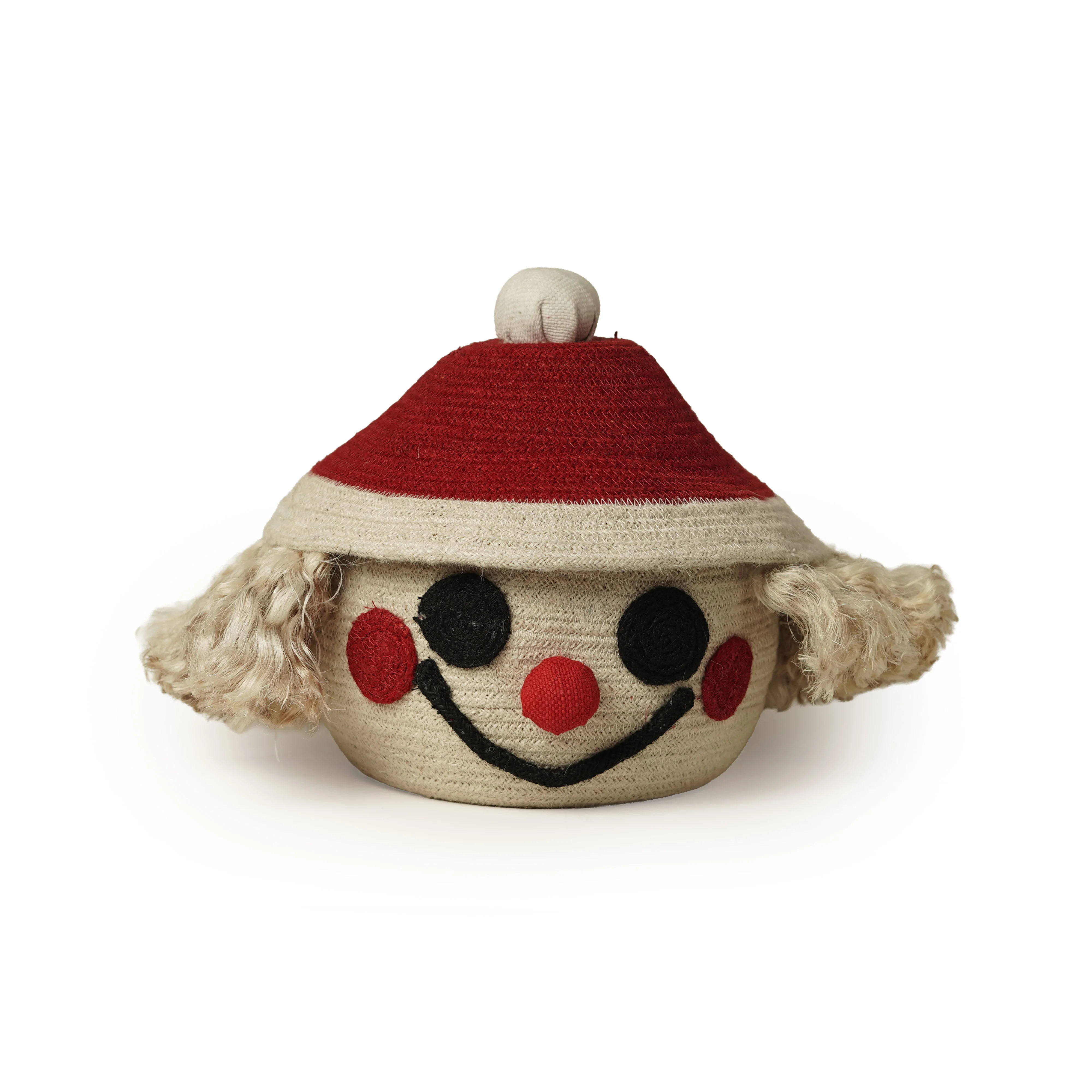 Jute Smiley Storage Basket with Lid - Thumbnail 1