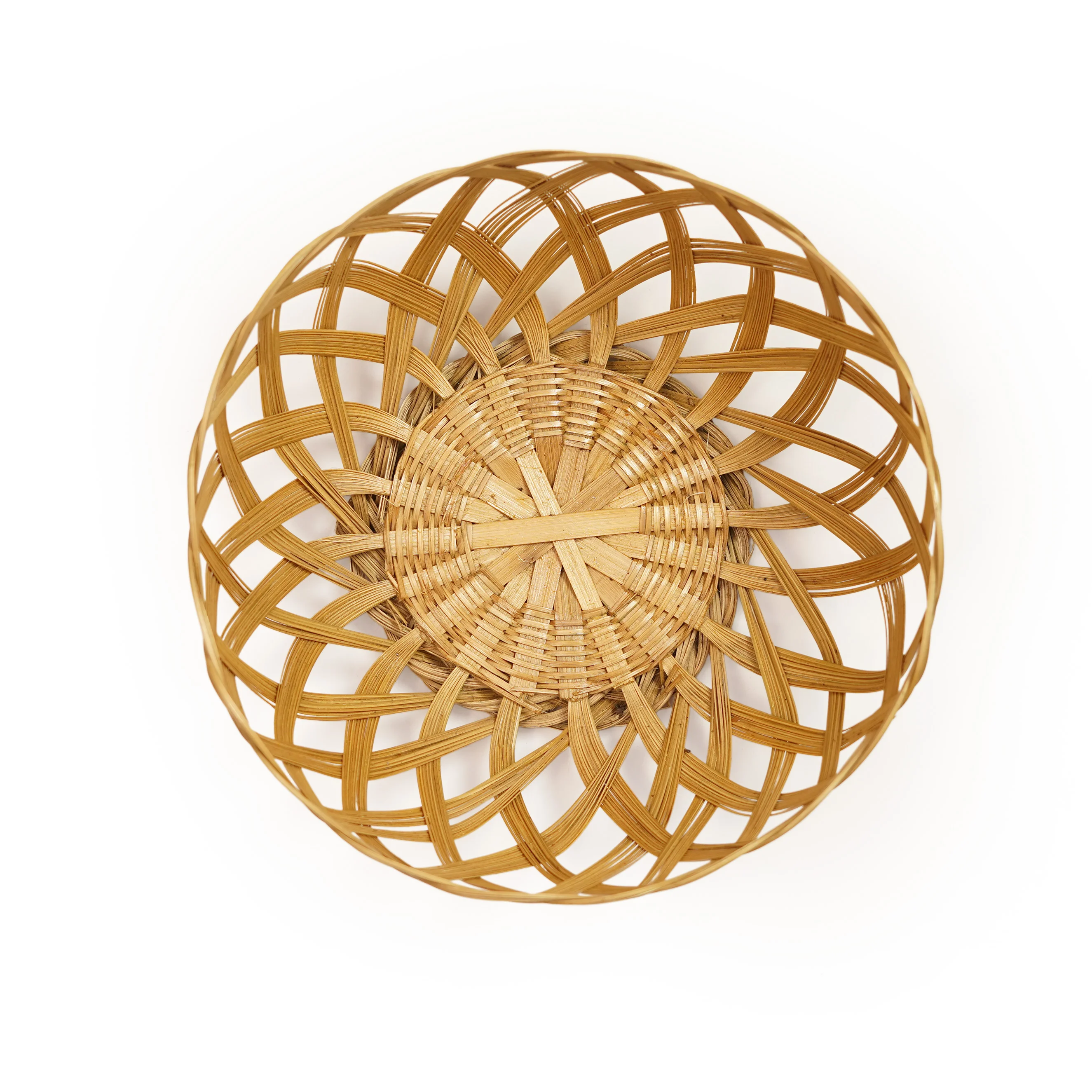 Hand-Woven Round Bamboo Wicker Basket - Thumbnail 2