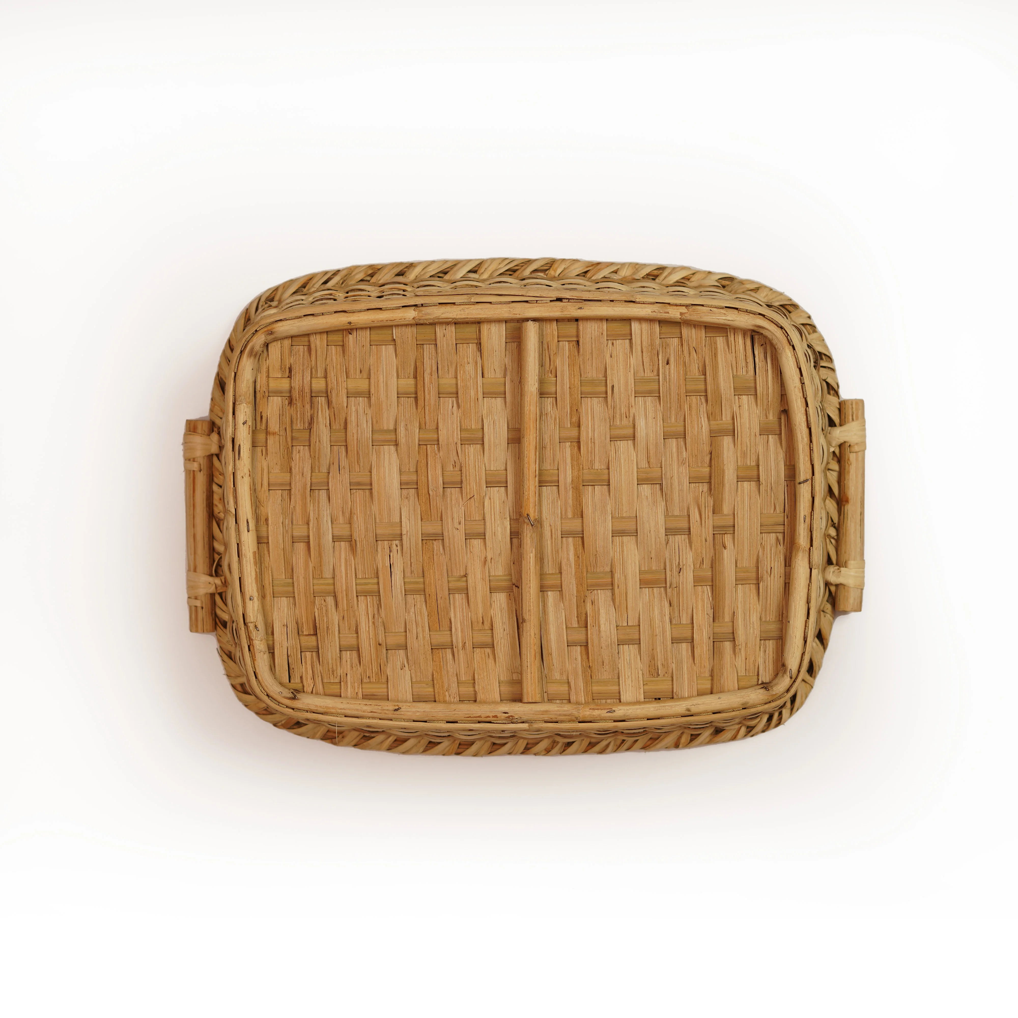 Handmade Rectangular Cane Basket with Handles - Thumbnail 3