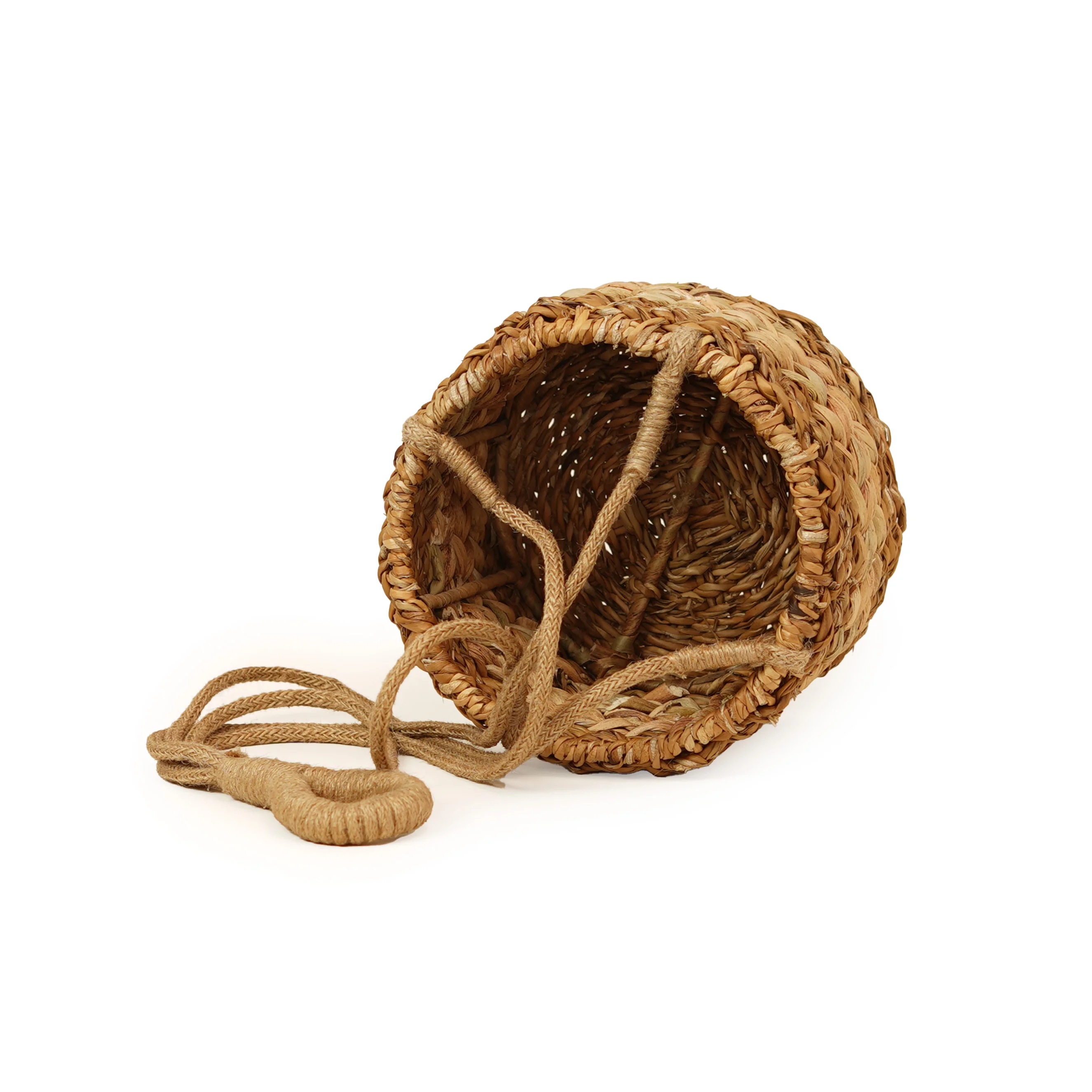 Handwoven Seagrass & Water Hyacinth Planter with Jute Hanging Rope - Thumbnail 3