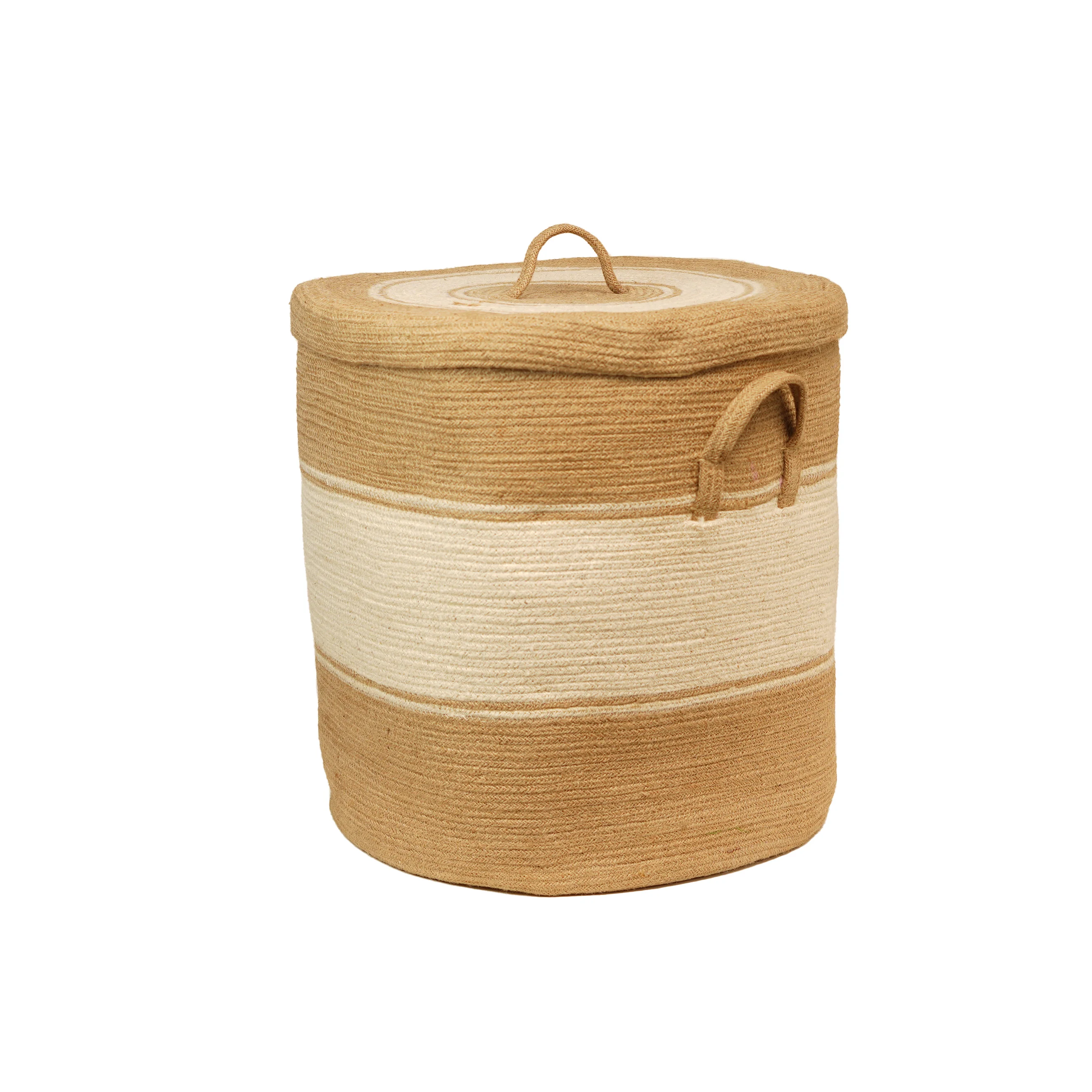 Jute Hamper Round Basket with Lid