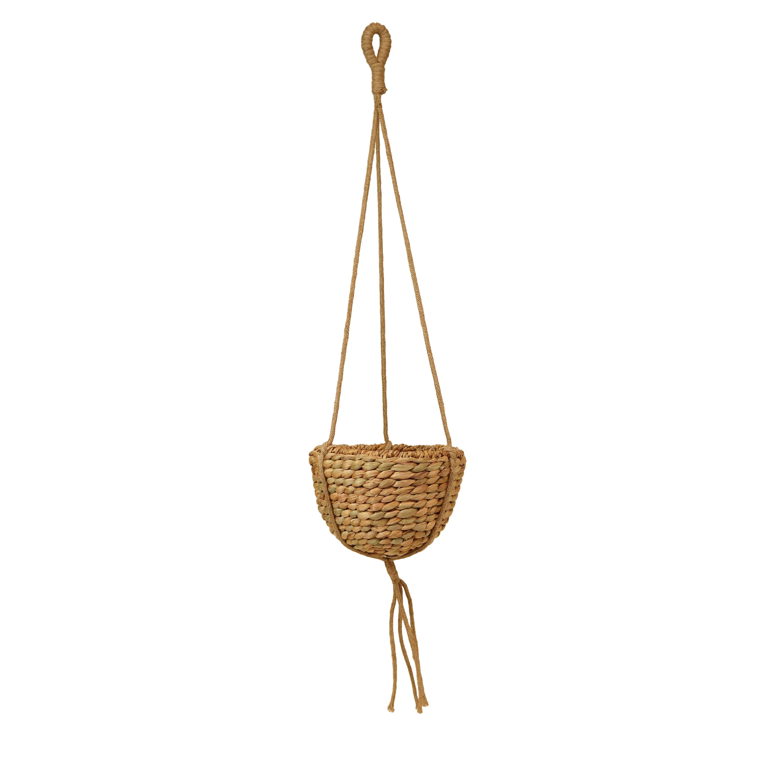 Handwoven Water Hyacinth Hanging Planter with Seagrass & Jute Rope