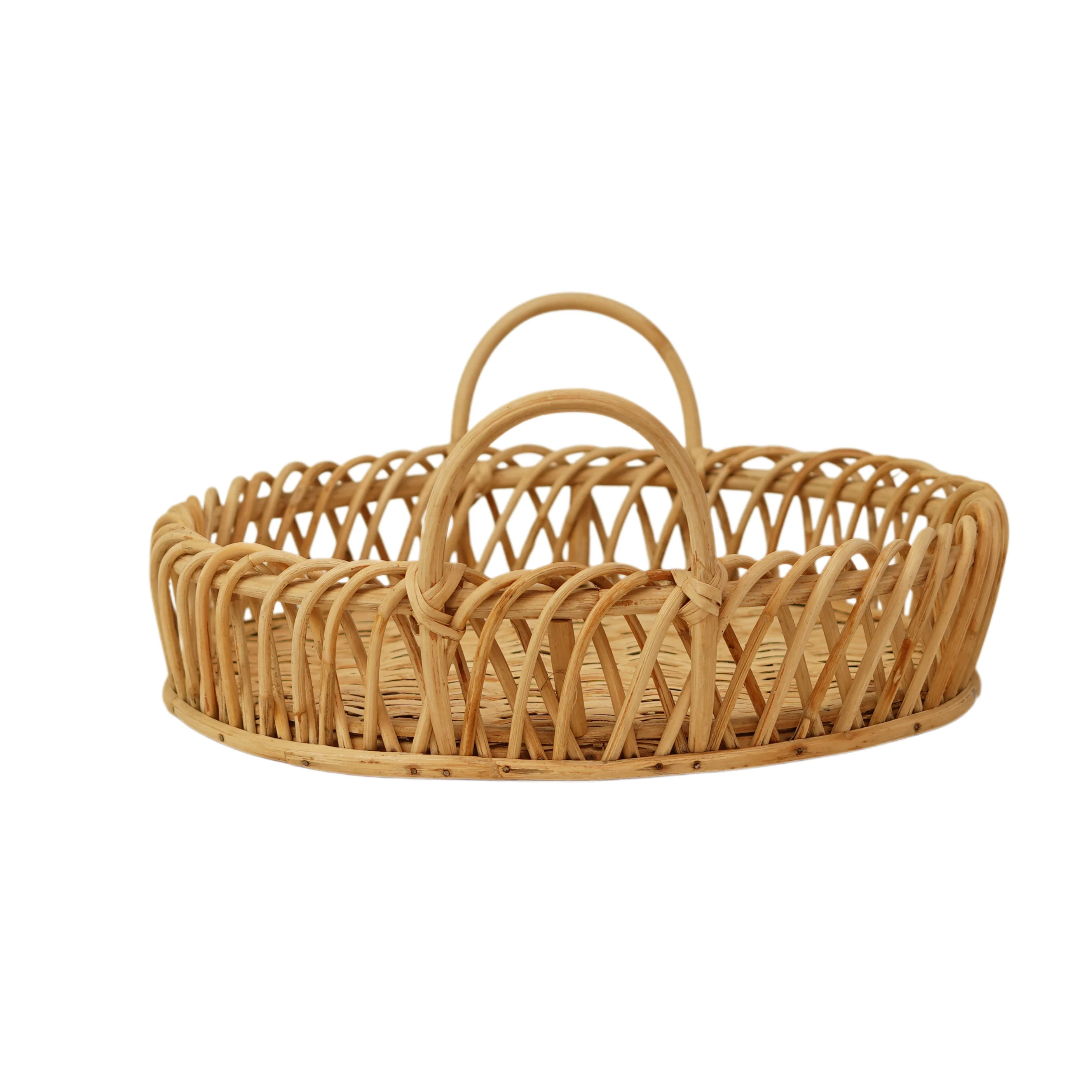 Handwoven Cane Rattan Fruit Basket with Handles