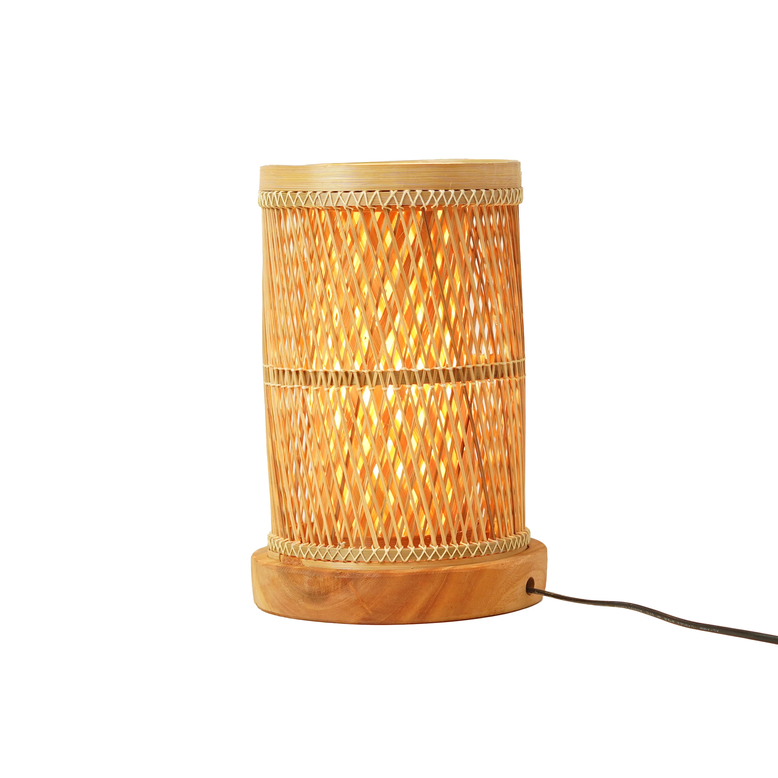 Compact Woven Bamboo Table Lamp