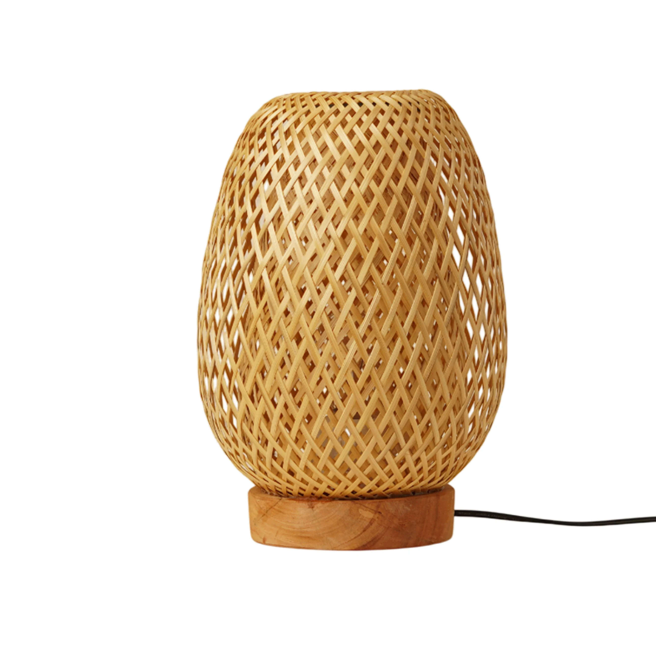 Handwoven Bamboo Table Lamp with Cross-Weave Shade – Warm Ambient Lighting - Thumbnail 2