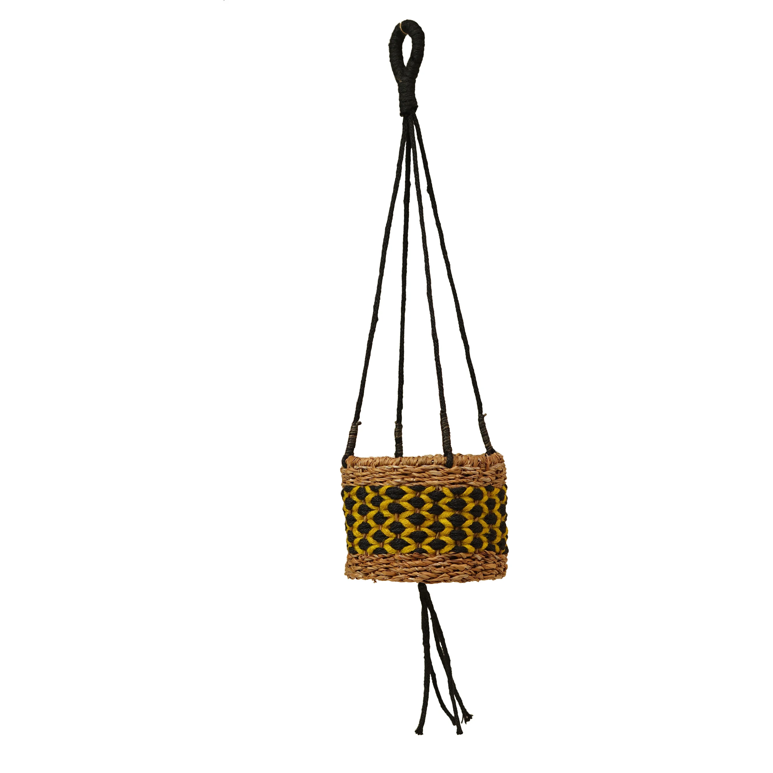 Handwoven Seagrass & Jute Hanging Planter Basket with Natural Color Accents