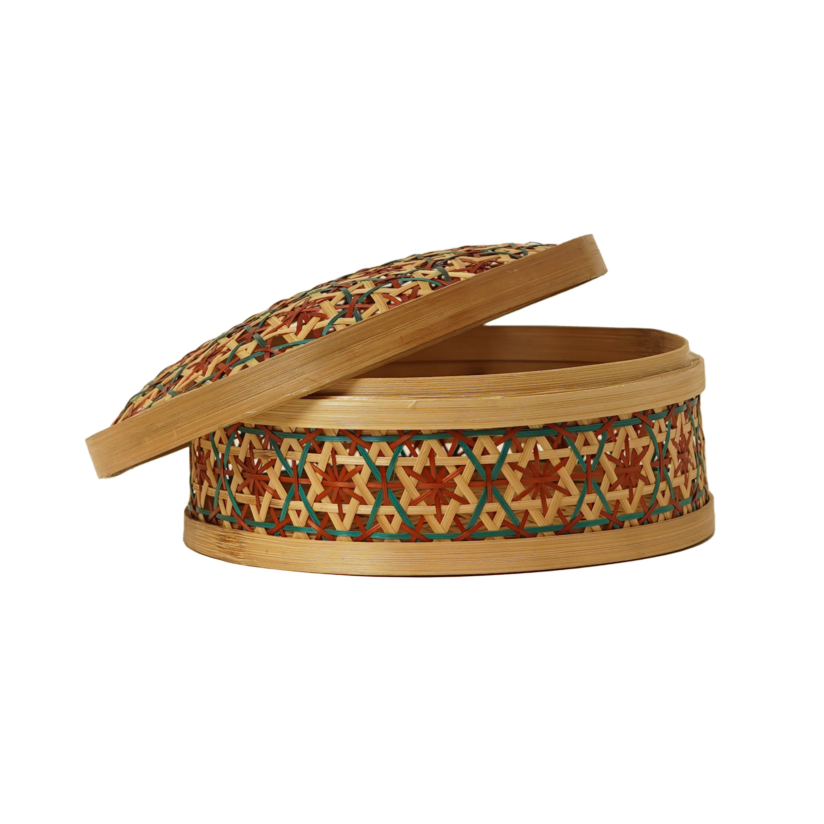 Multi-Color Floral/Star Bamboo Multipurpose Box with Lid