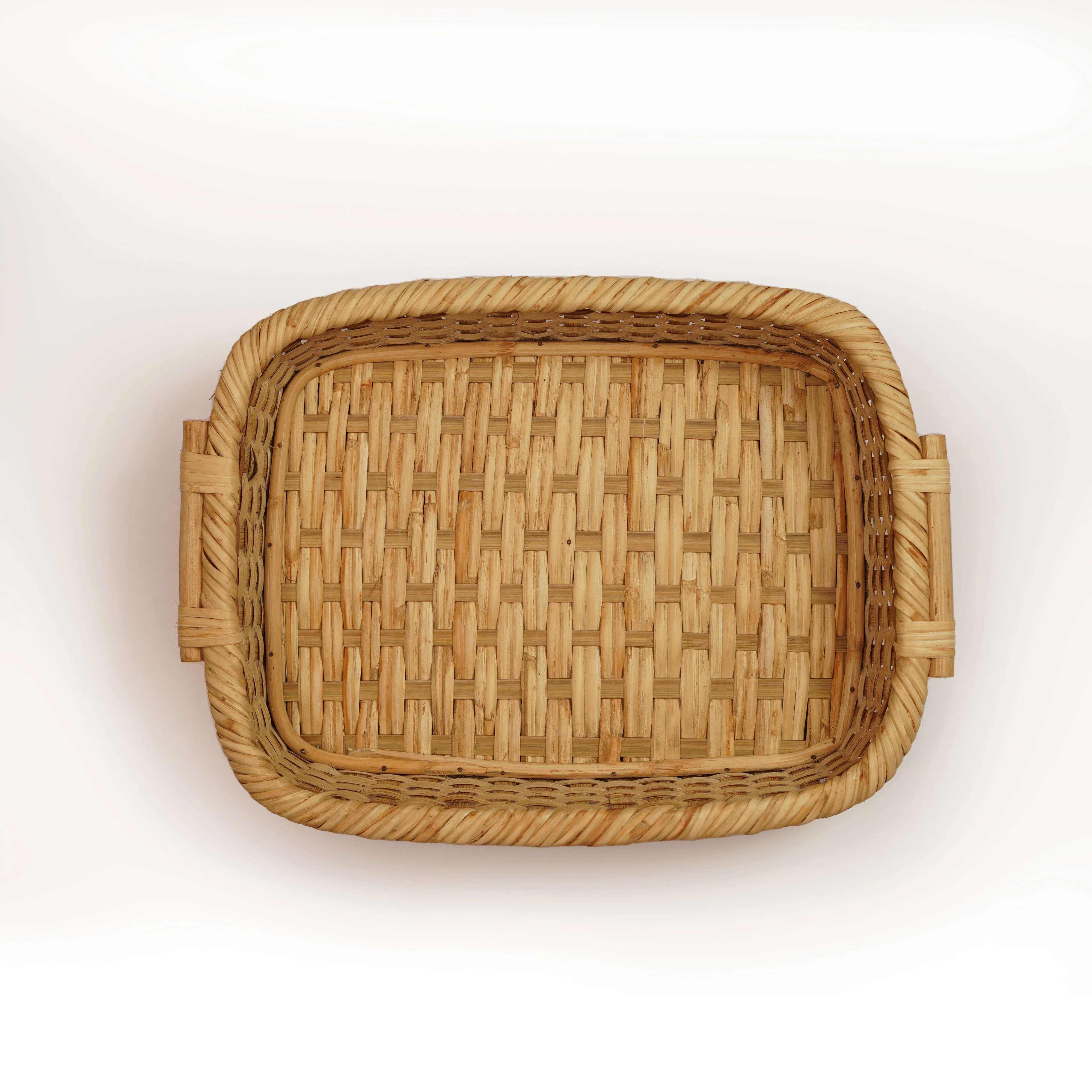 Handmade Rectangular Cane Basket with Handles - Thumbnail 2