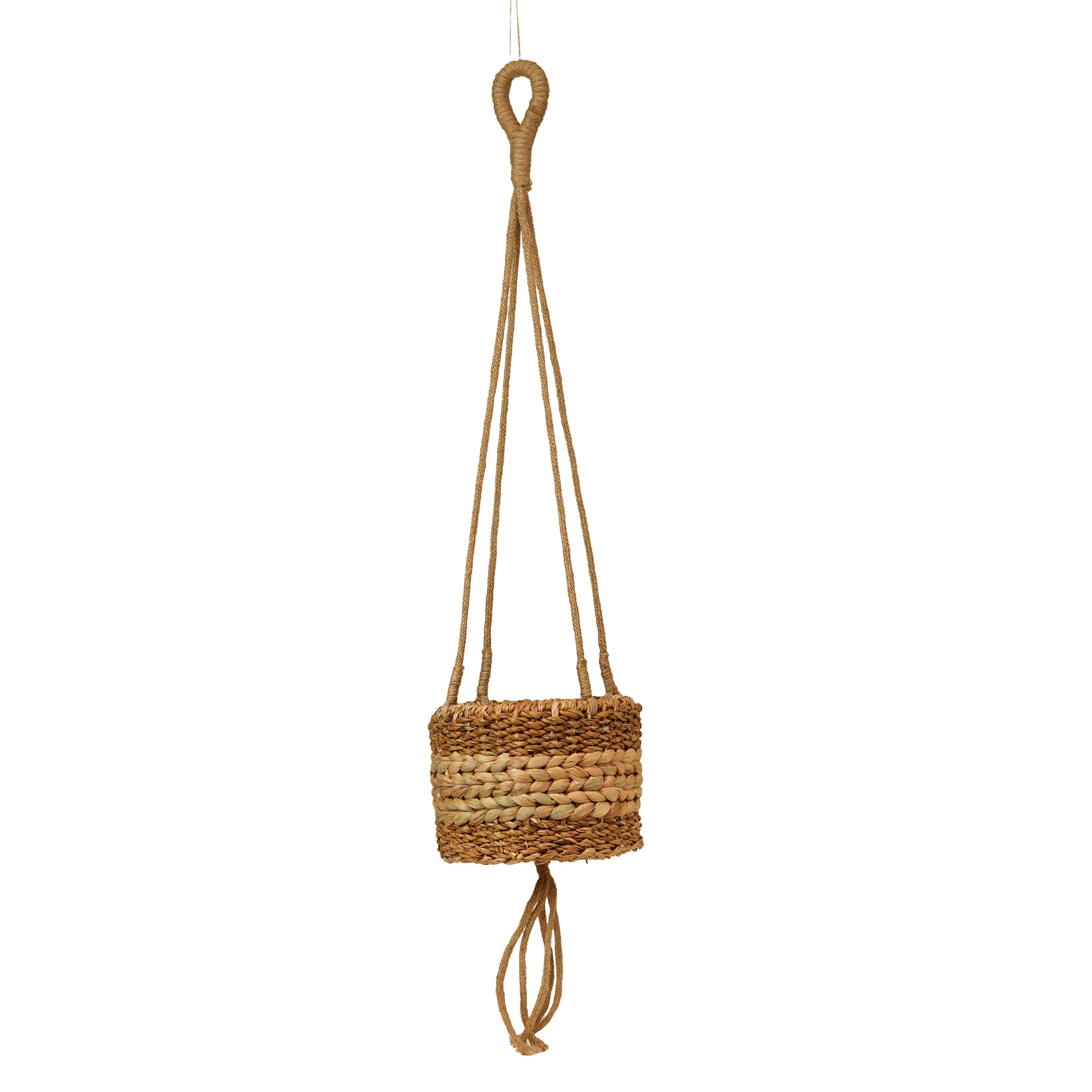 Handwoven Seagrass & Water Hyacinth Planter with Jute Hanging Rope