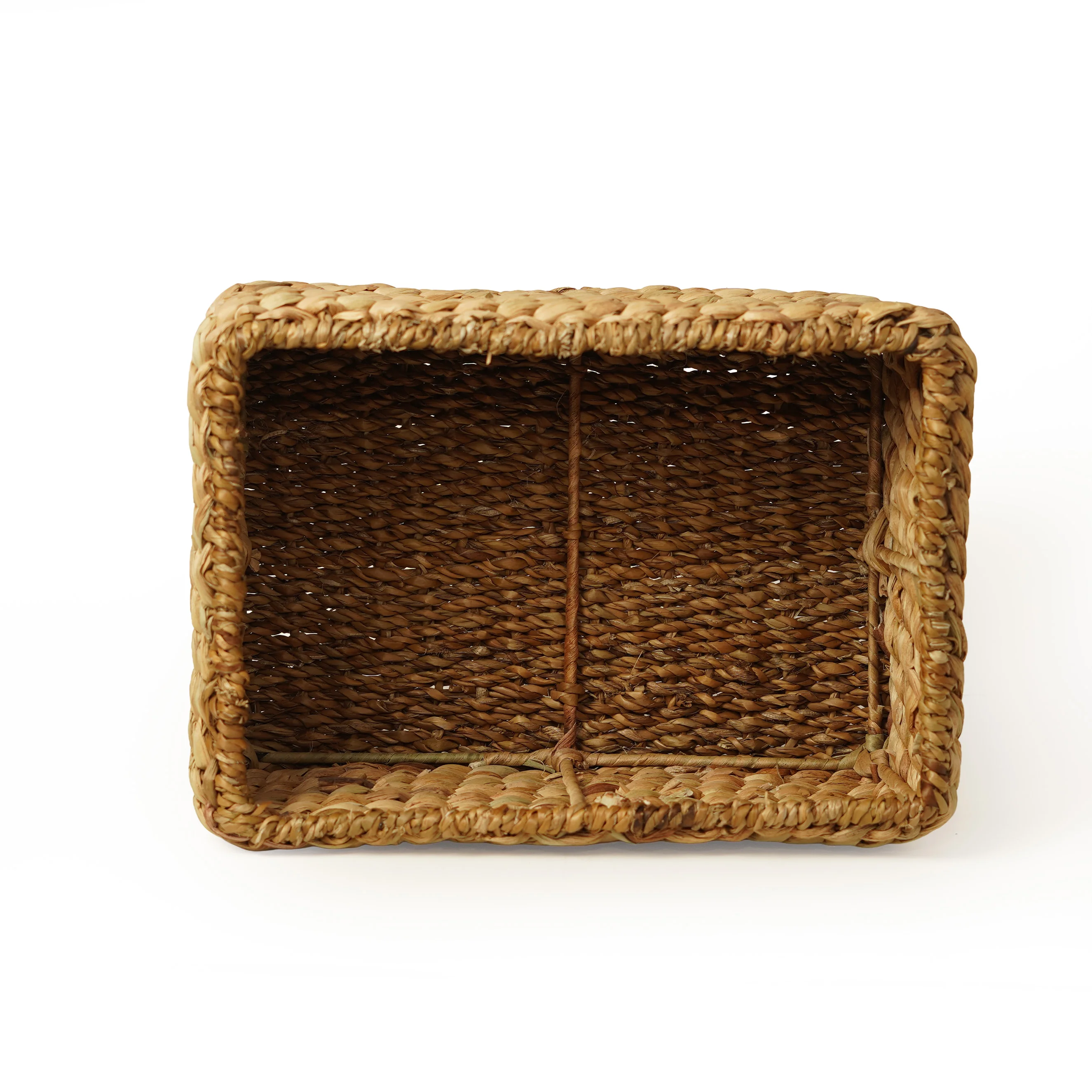 Handwoven Rectangular Basket in Water Hyacinth with Seagrass-High - Thumbnail 2