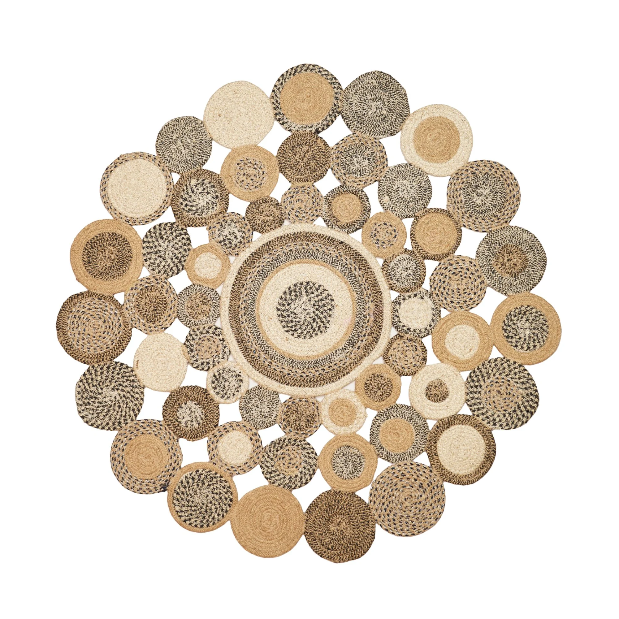 Handcrafted Jute Patchwork Round Rug – Artistic, Eco-Friendly & Statement Décor