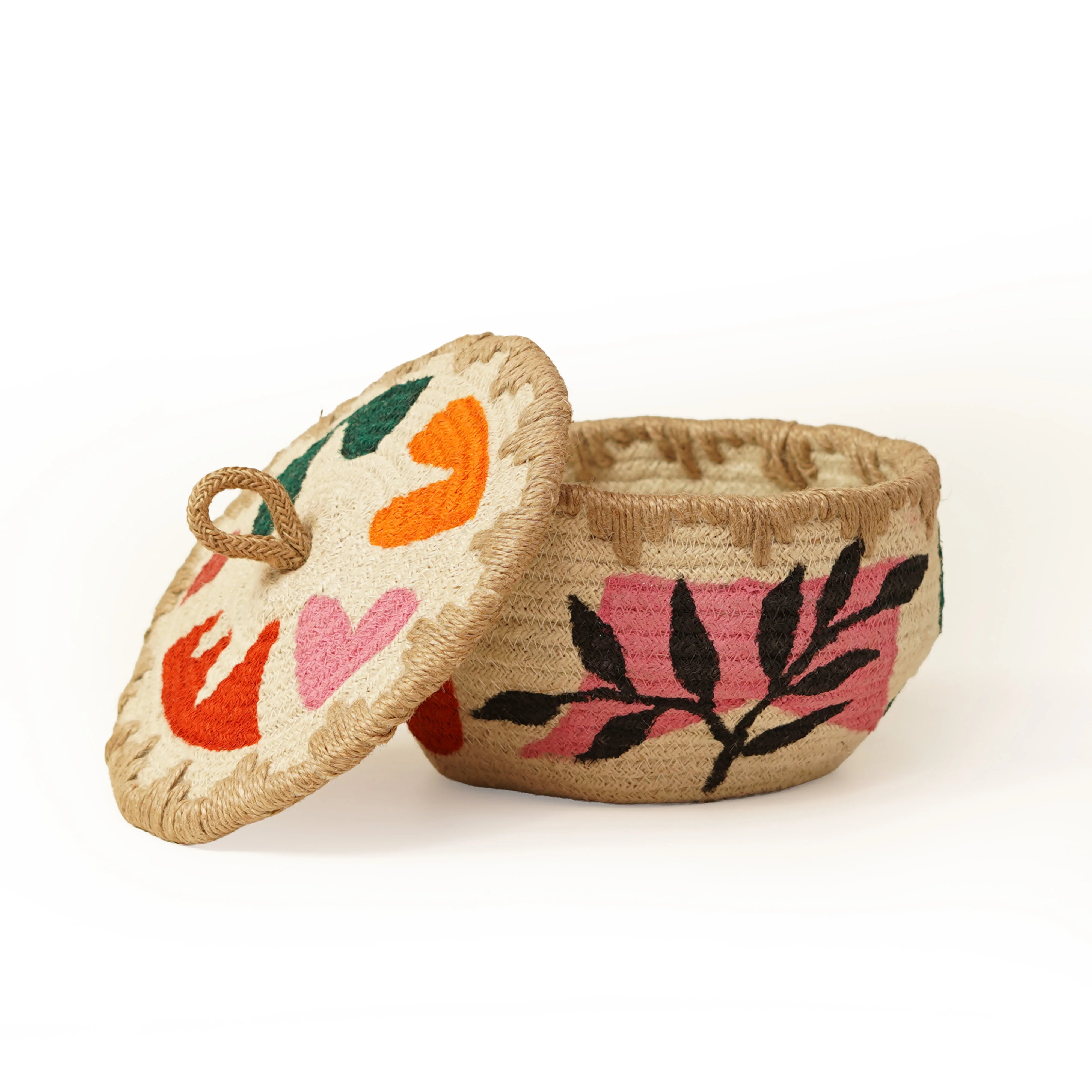 Jute Ornaments Box, Decorative Storage Box with Lid