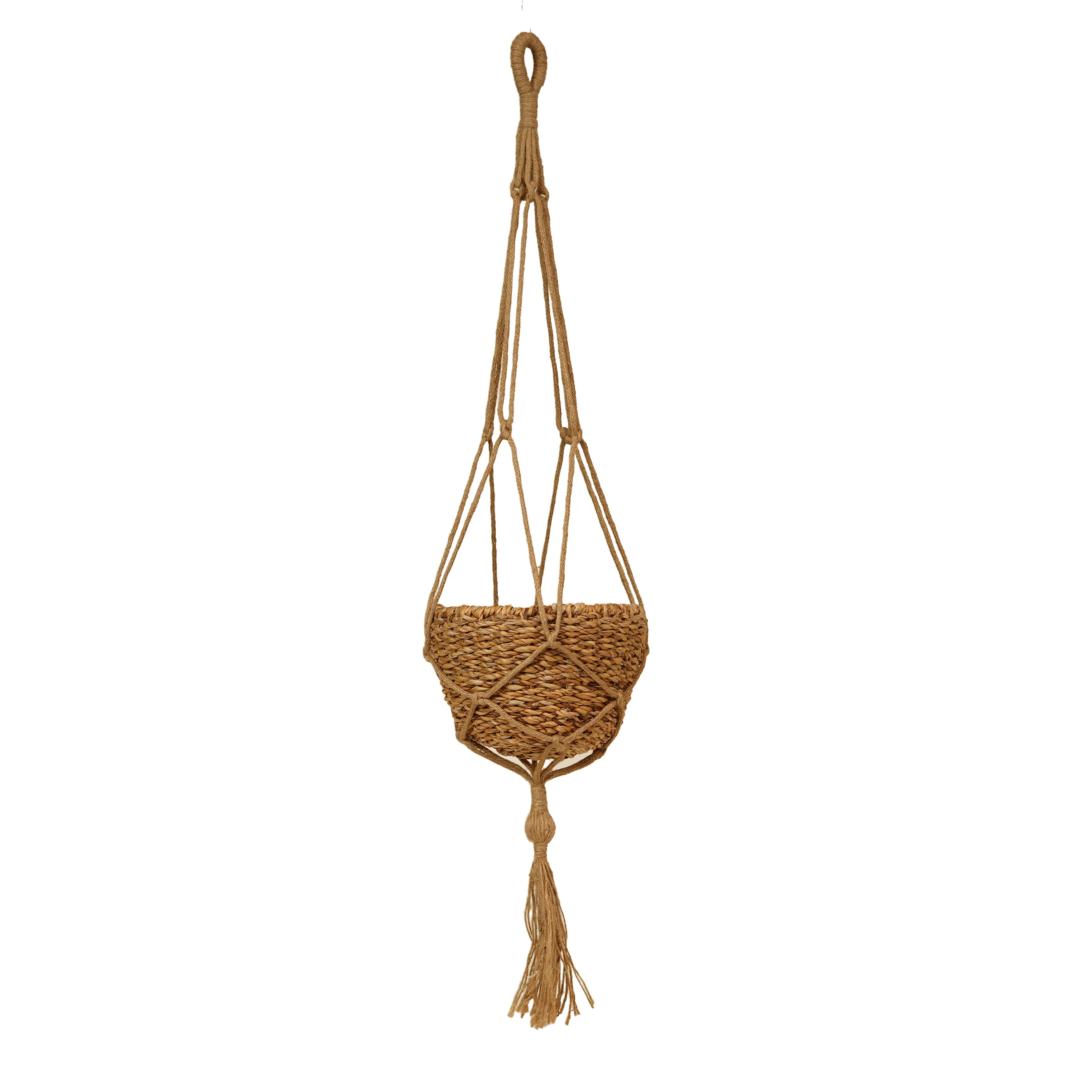 Handwoven Seagrass & Jute Hanging Planter with Natural Finish