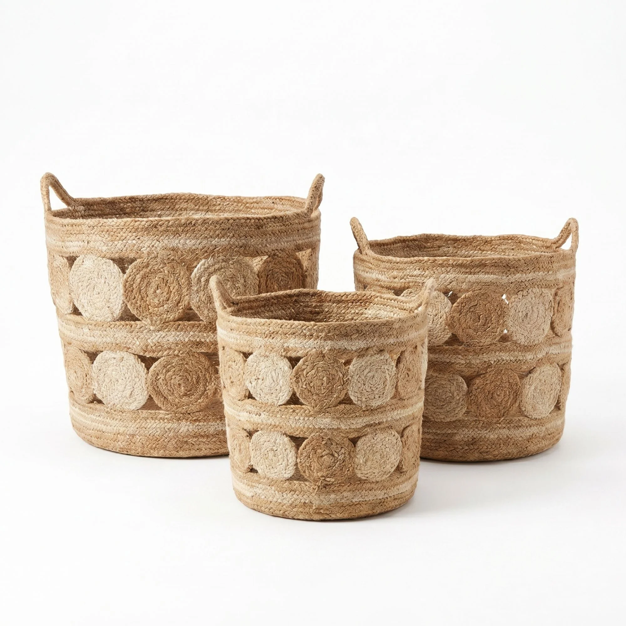 Handwoven Jute Planter Basket Set (3 pcs) with Unique Design Pattern
