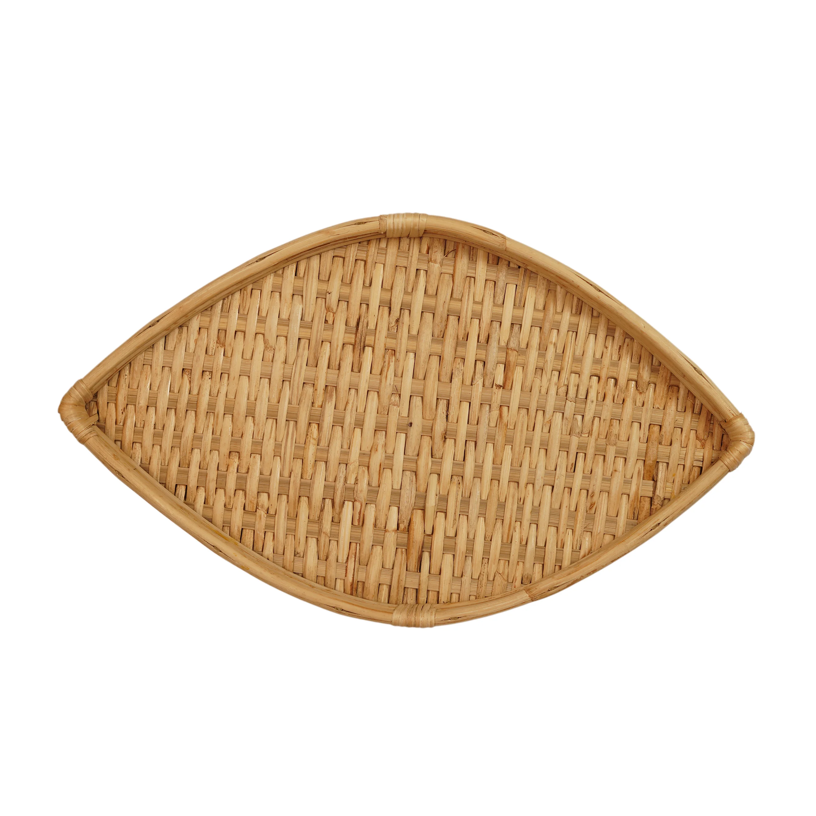 Handwoven Cane Rattan Serving Tray with Raised Edges - Thumbnail 2