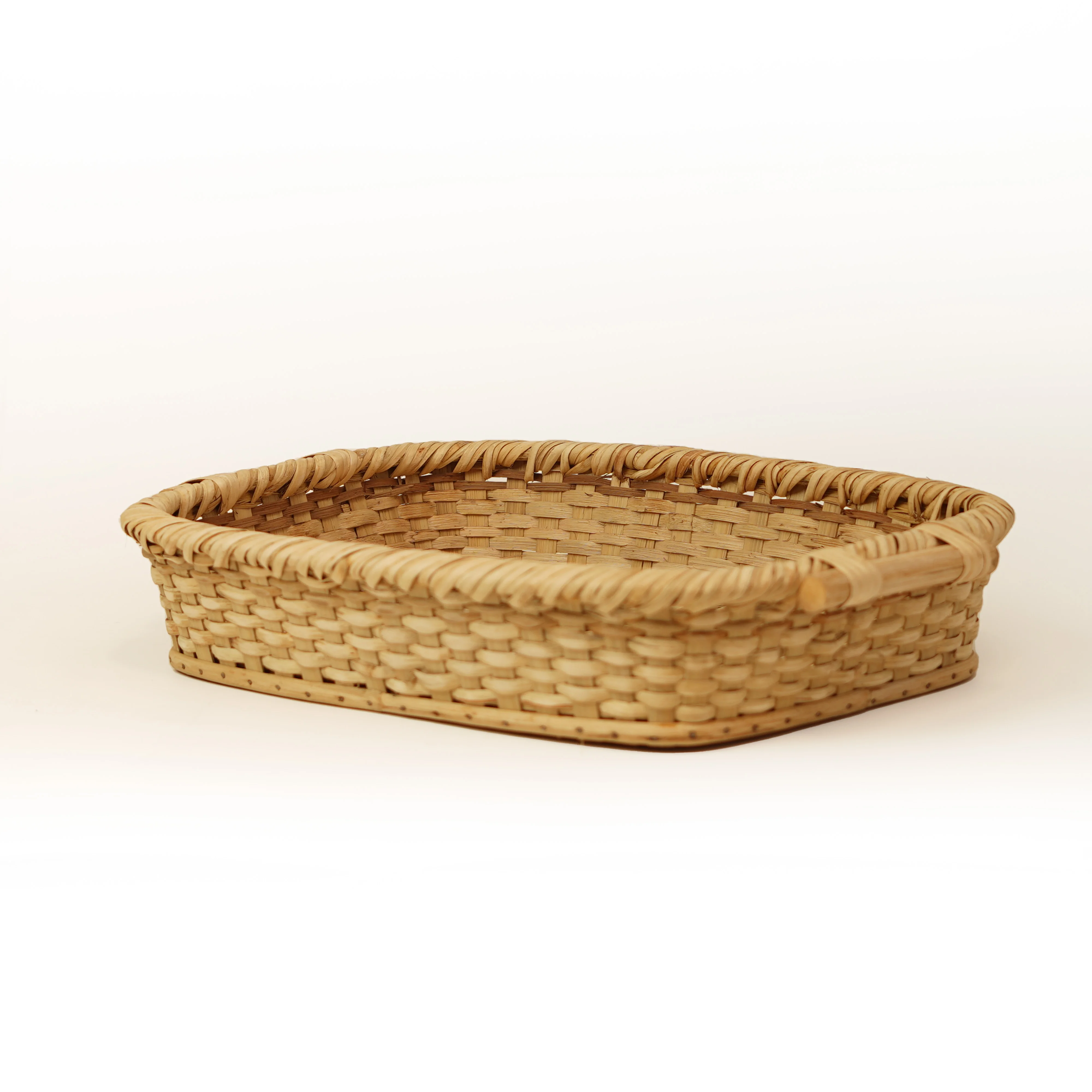 Handmade Rectangular Cane Basket with Handles