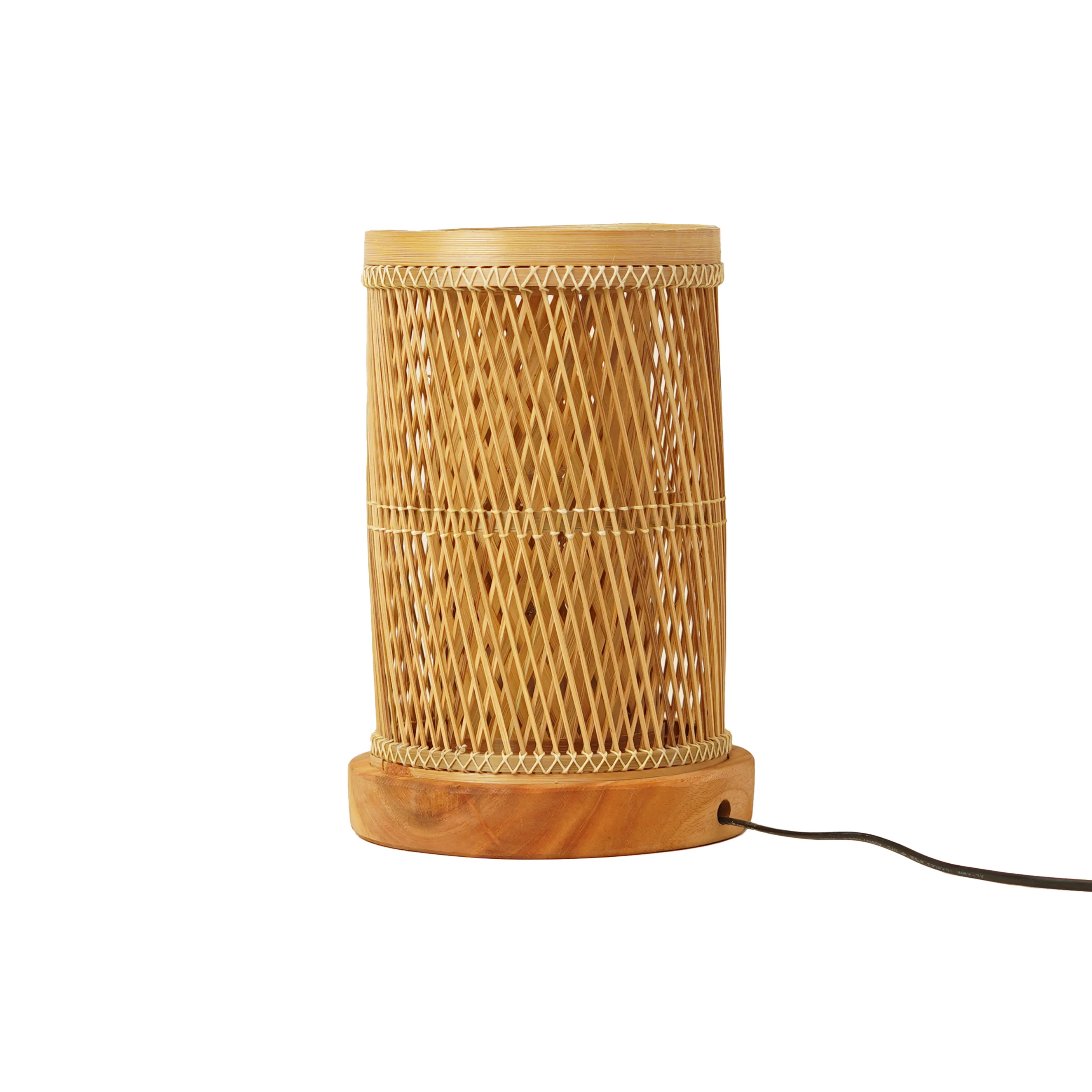 Compact Woven Bamboo Table Lamp - Thumbnail 2