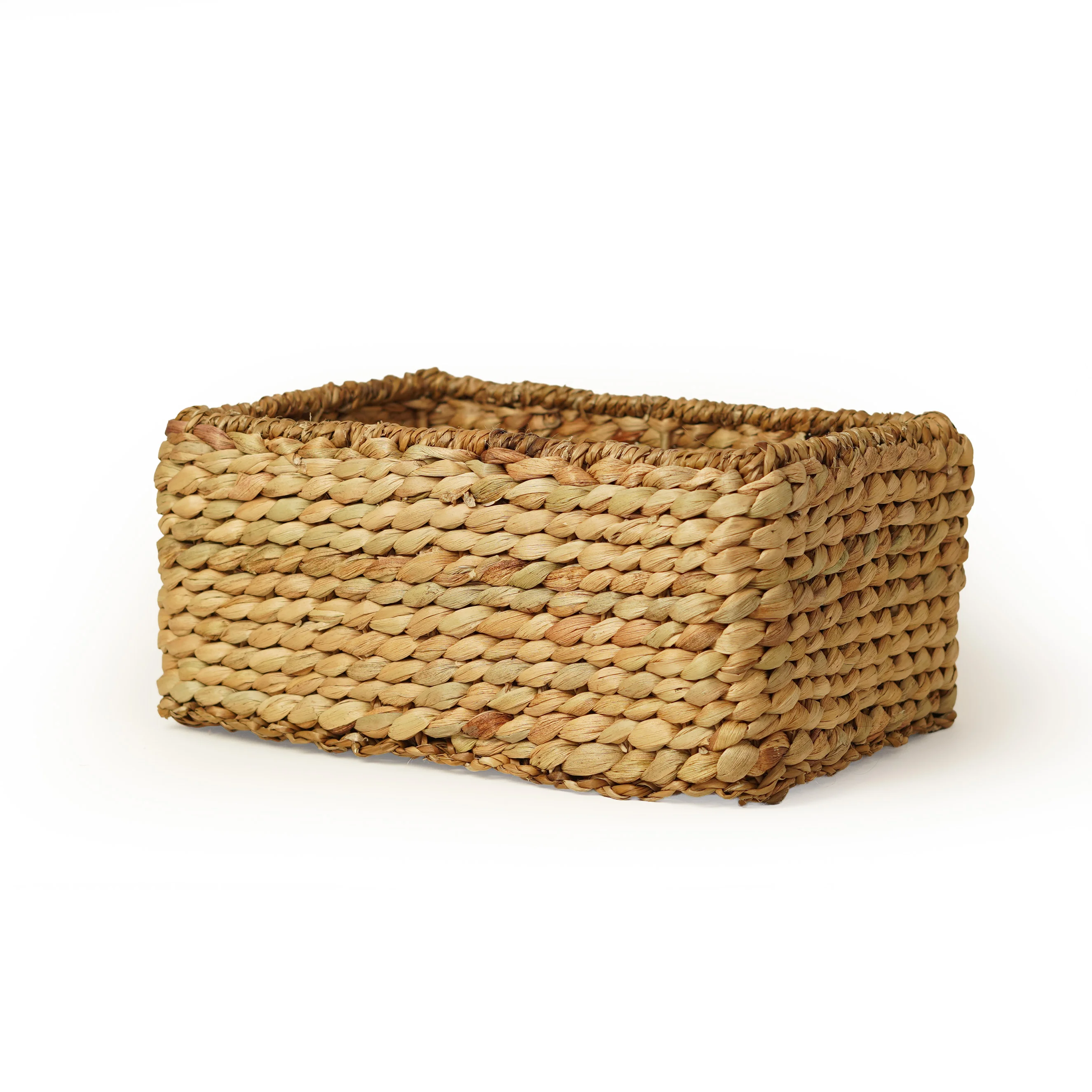 Handwoven Rectangular Basket in Water Hyacinth with Seagrass-High