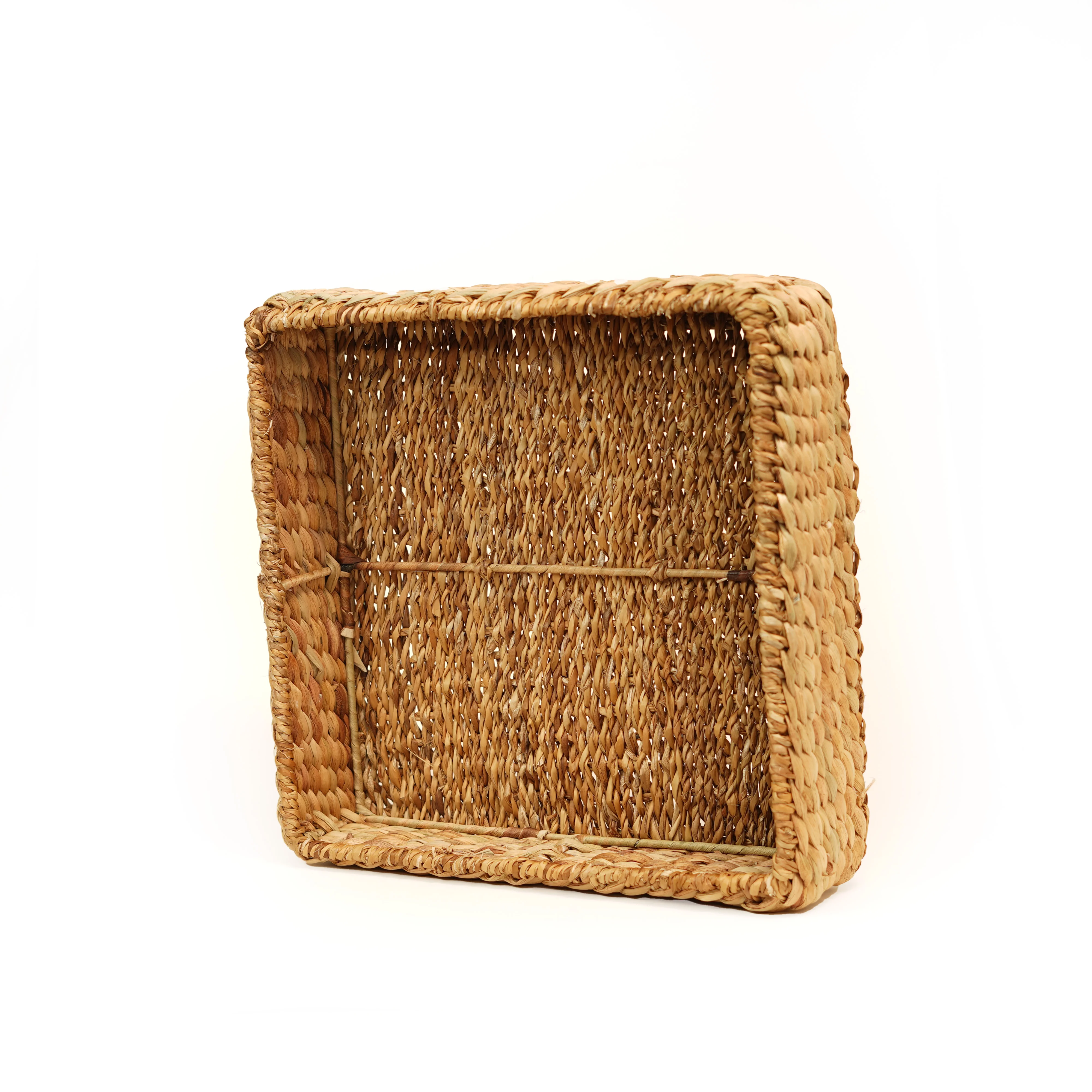 Handwoven Square Storage Basket in Water Hyacinth & Seagrass