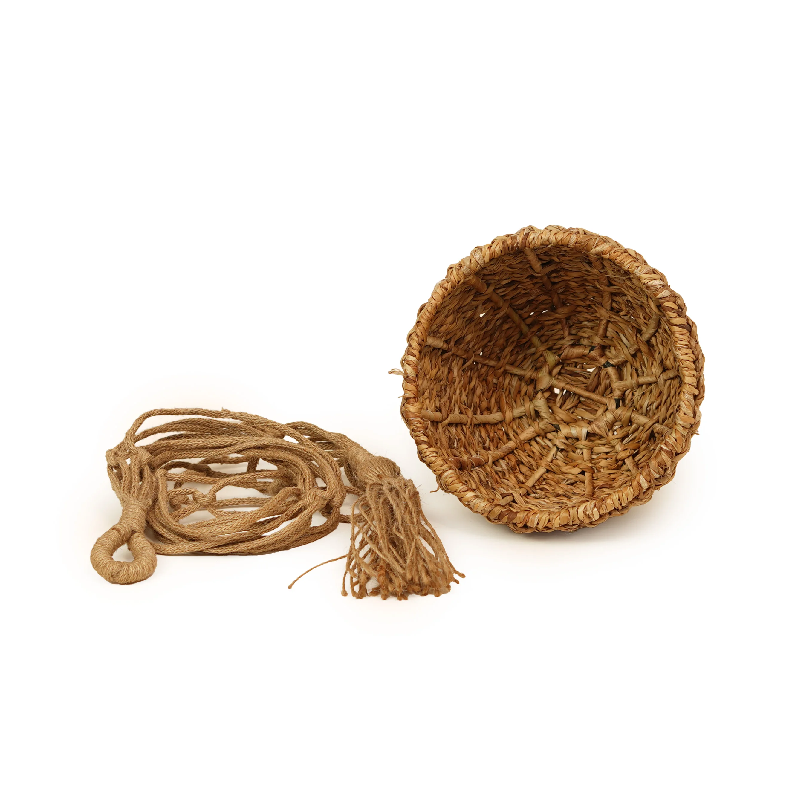 Handwoven Seagrass & Jute Hanging Planter with Natural Finish - Thumbnail 3