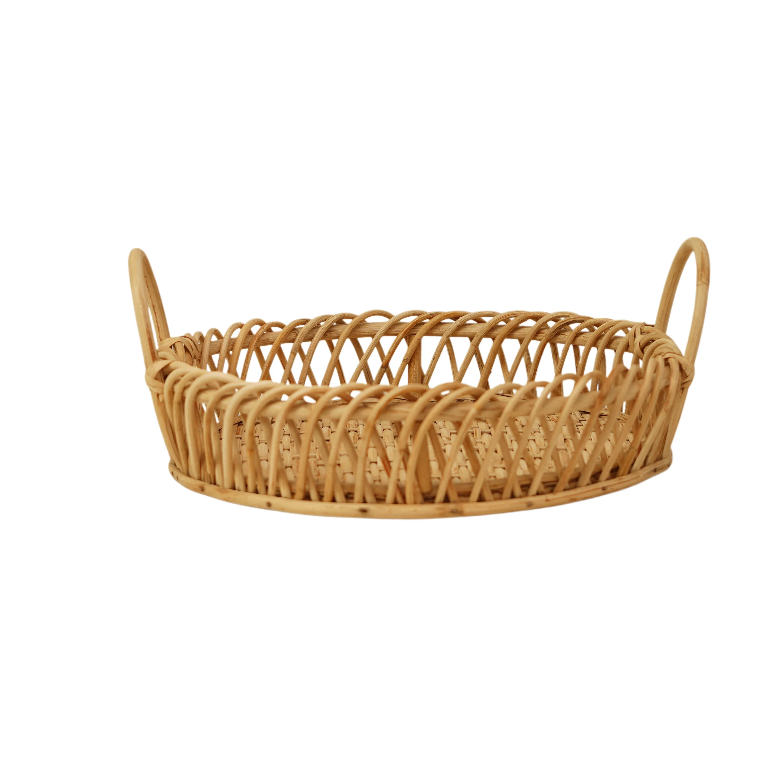 Handwoven Cane Rattan Fruit Basket with Handles