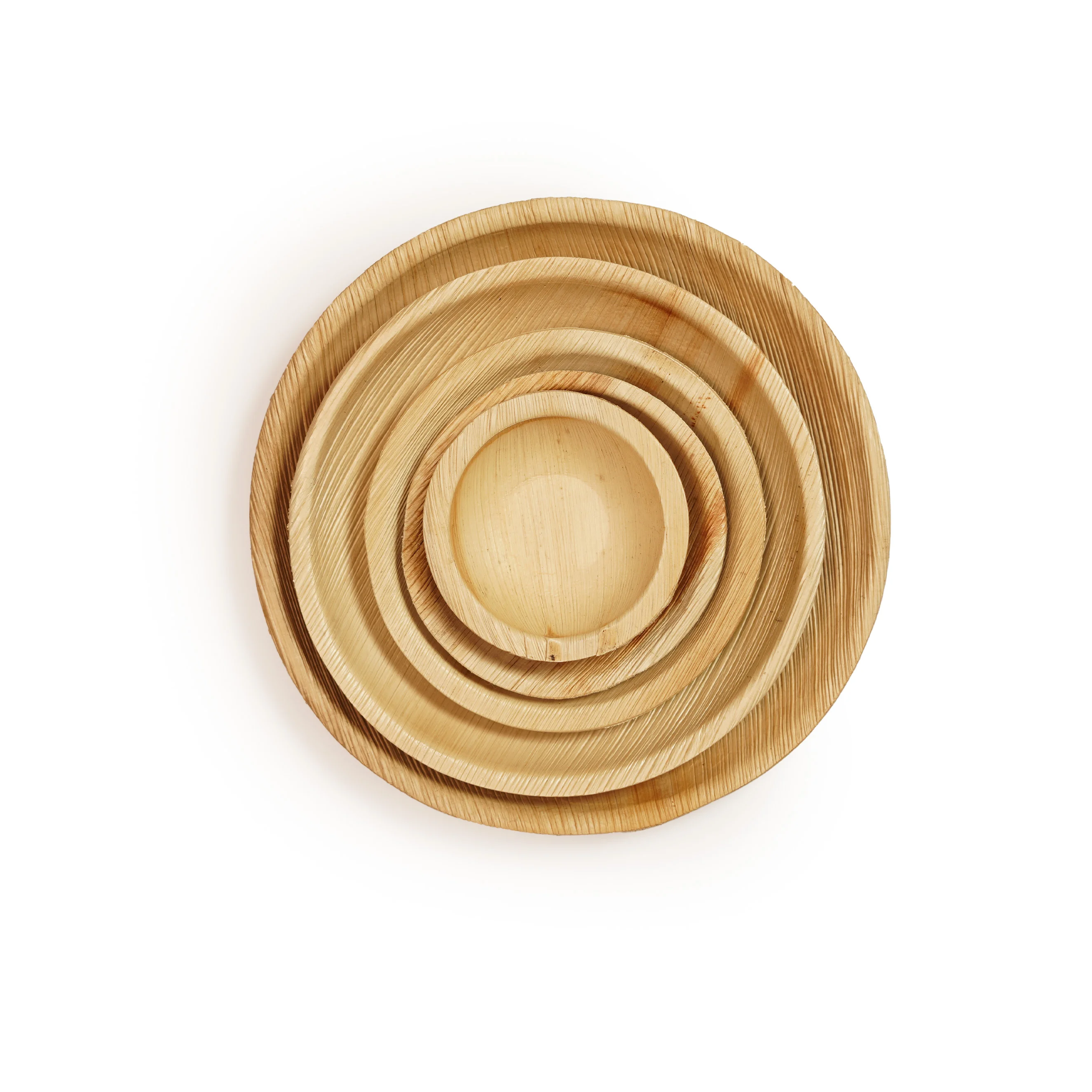 Eco-Friendly Areca Leaf Round Plate Set (4 Sizes) – Biodegradable & Natural Tableware