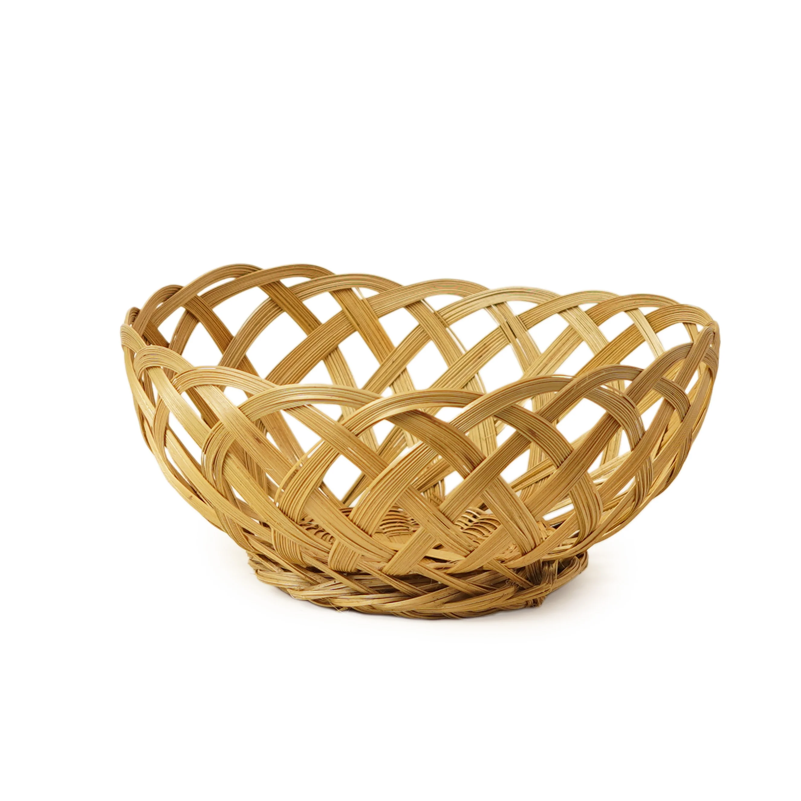 Hand-Woven Round Bamboo Wicker Basket