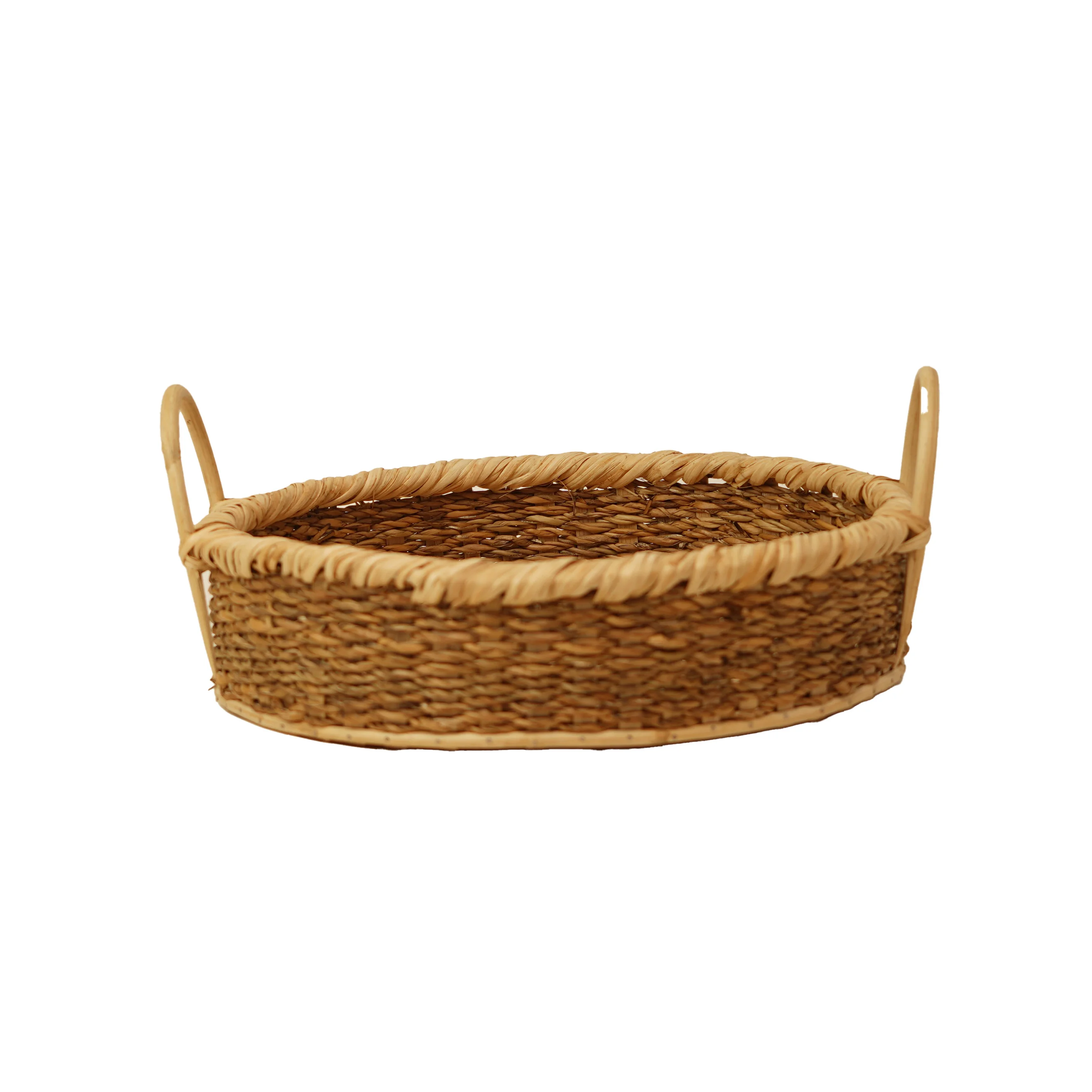 Hand-Woven Round Rattan Organizer Basket with High Handles
