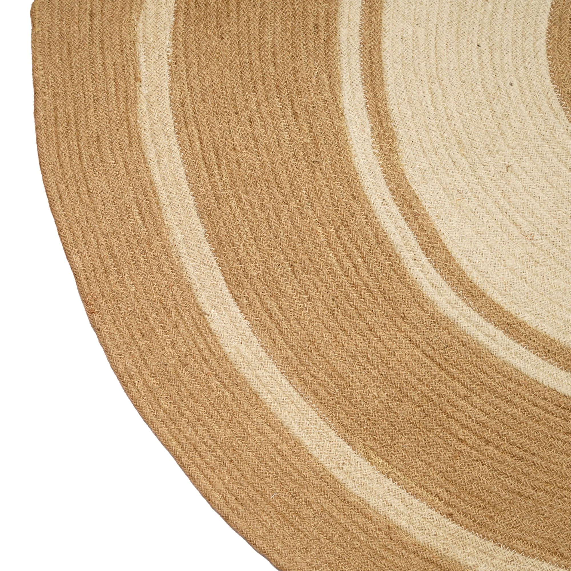 Handwoven Round Jute Rug with Concentric Stripe Design – Natural Minimal Style - Thumbnail 2