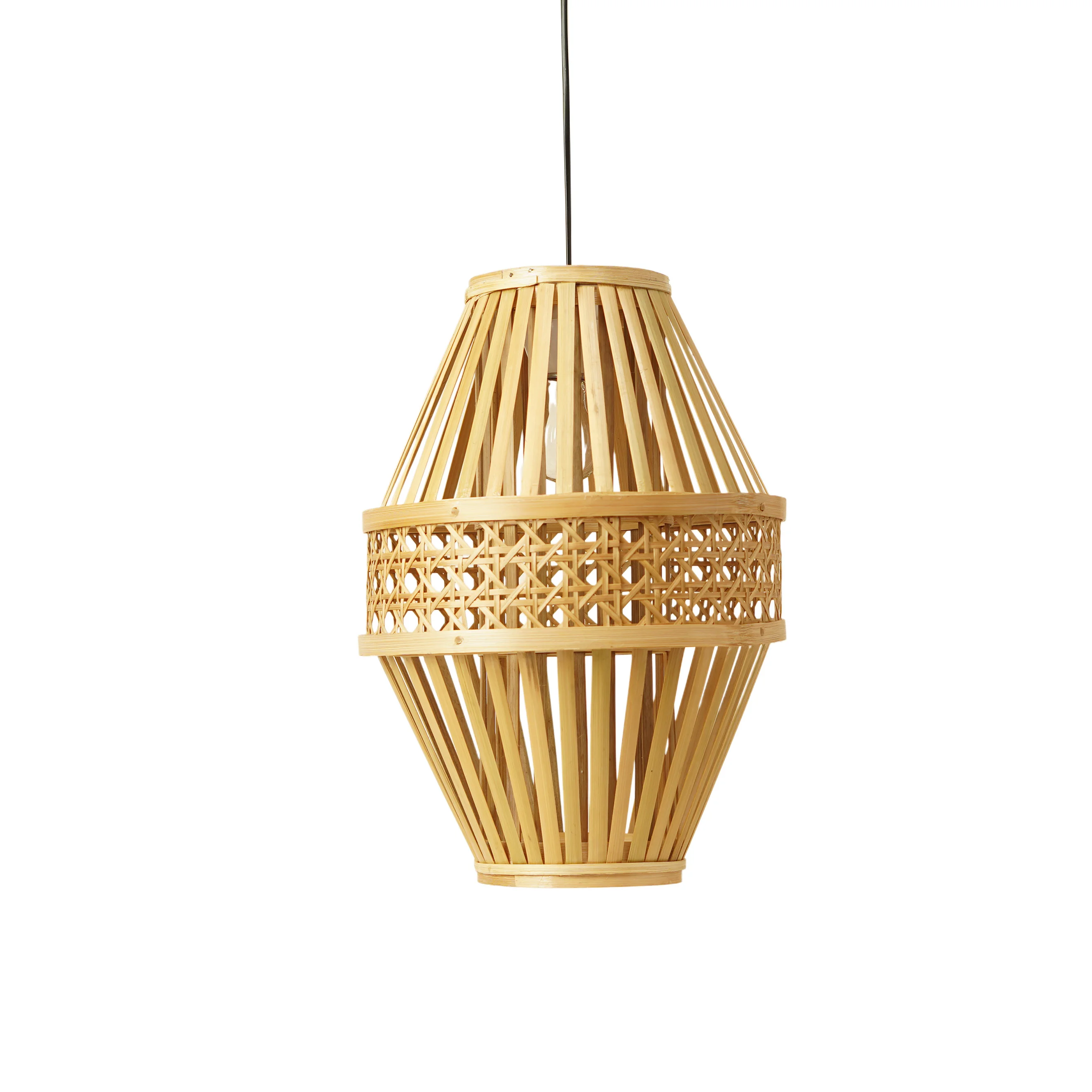 Lantern-Style Bamboo Pendant Lamp-Bamboo Candle Lanterns (Light) - Thumbnail 3