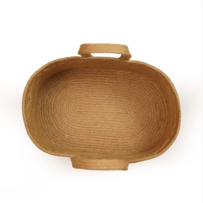 Jute Oval Storage Basket with Handle - Thumbnail 2