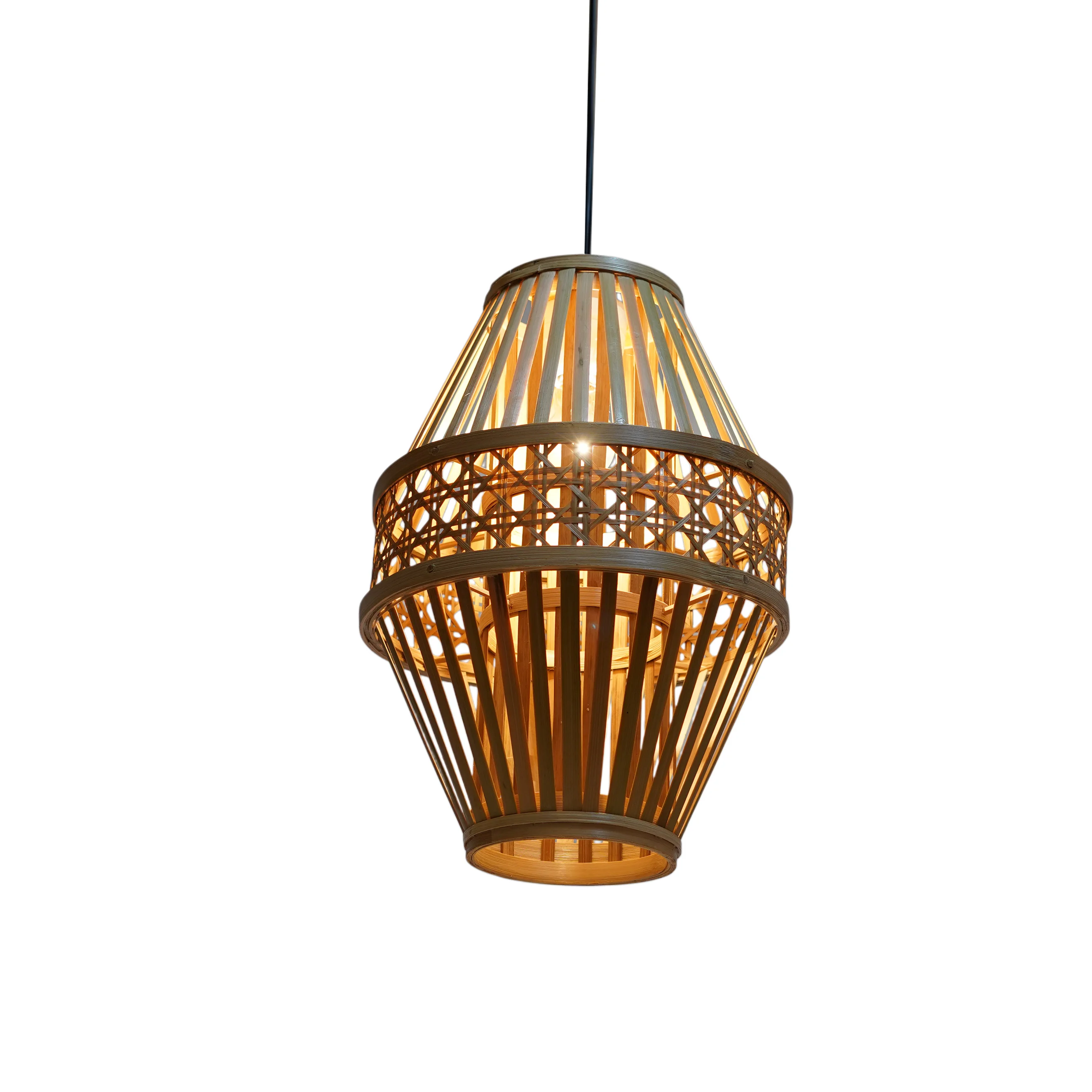 Lantern-Style Bamboo Pendant Lamp-Bamboo Candle Lanterns (Light) - Thumbnail 2