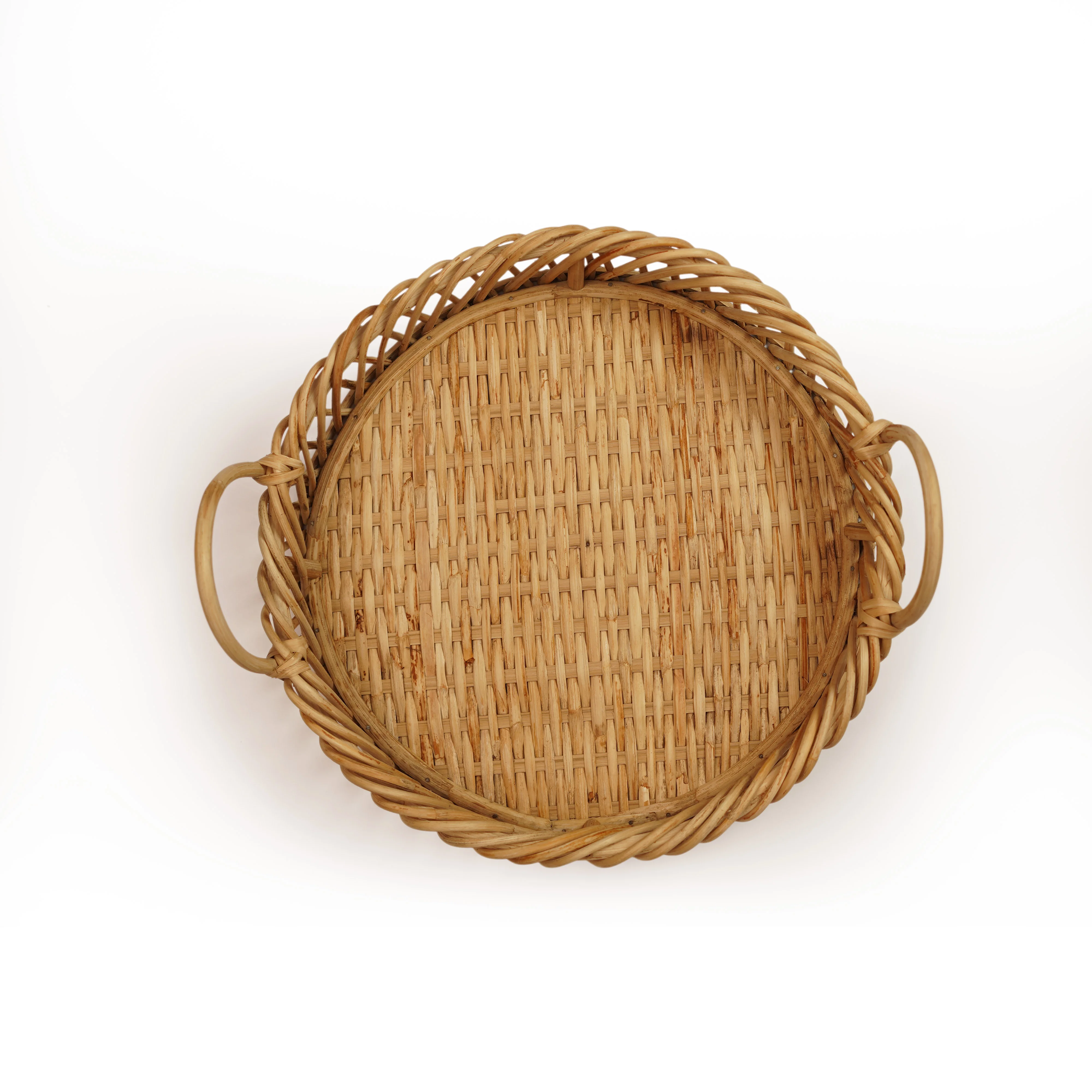 Hand-Woven Round Rattan Organizer Basket with High Handles