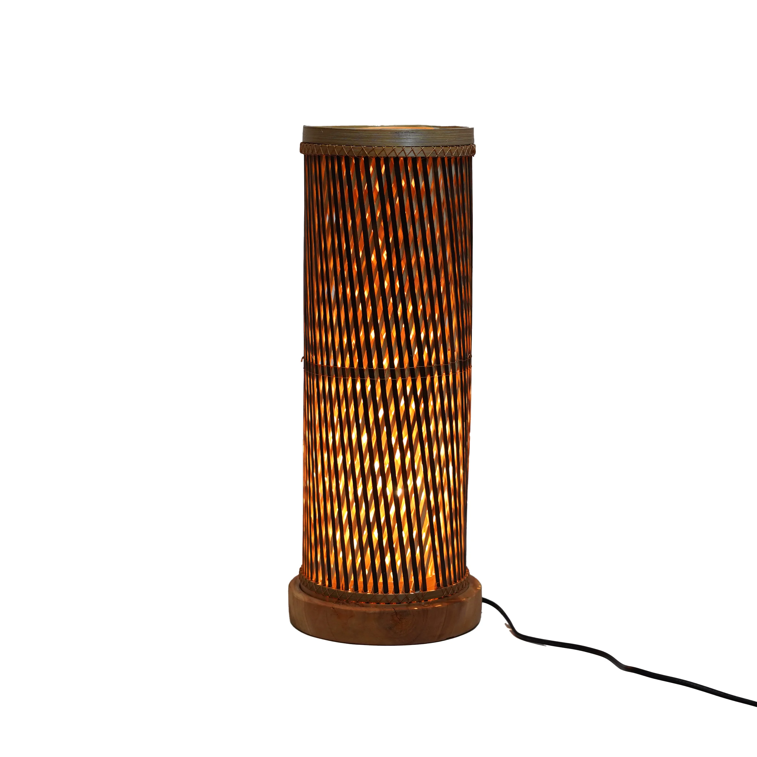 Handcrafted Bamboo Table Lamp with Modern Woven Design - Thumbnail 2