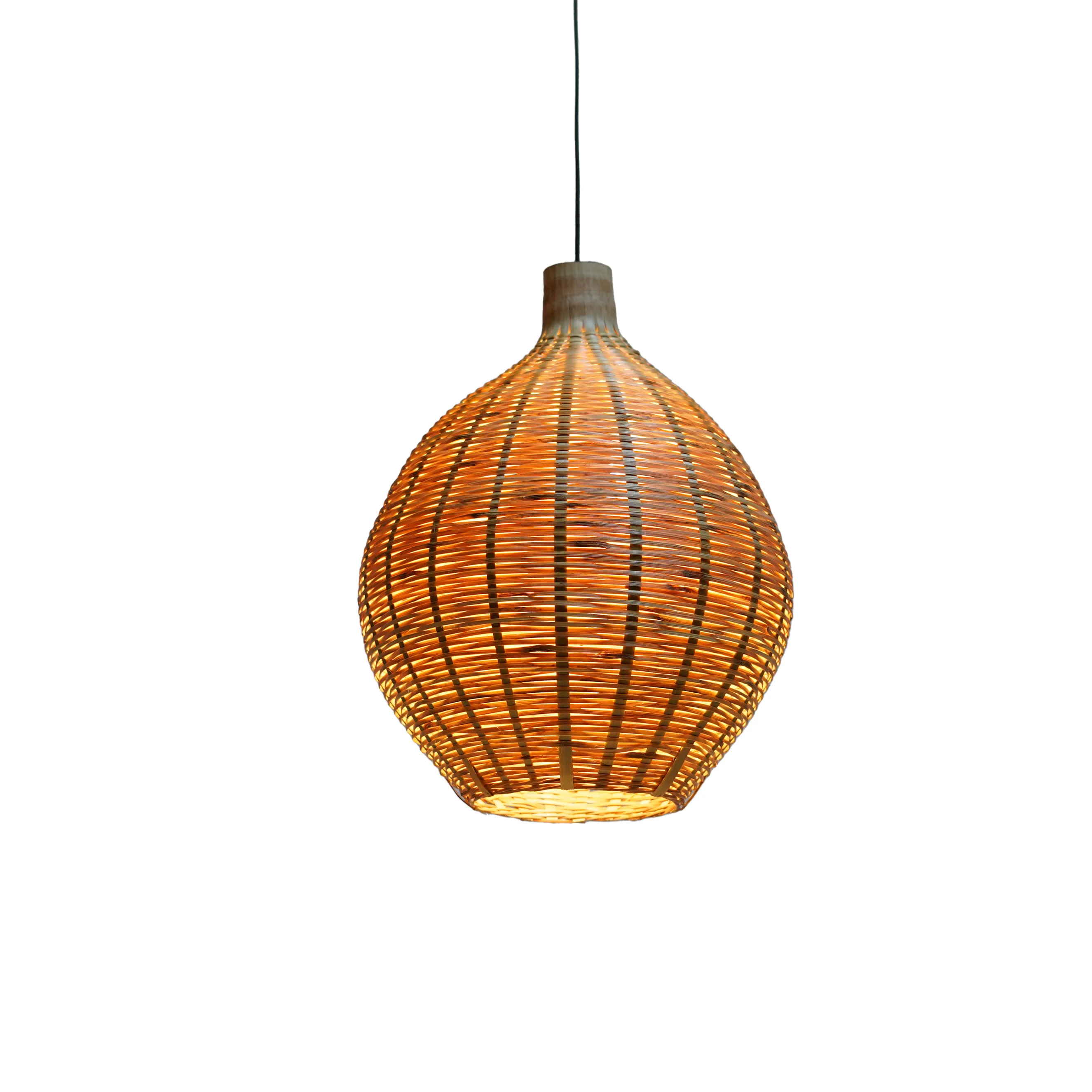 Bamboo Made Ceiling Hanging Lamp -Compact Gourd-Shaped Bamboo Pendant Lamp- Small