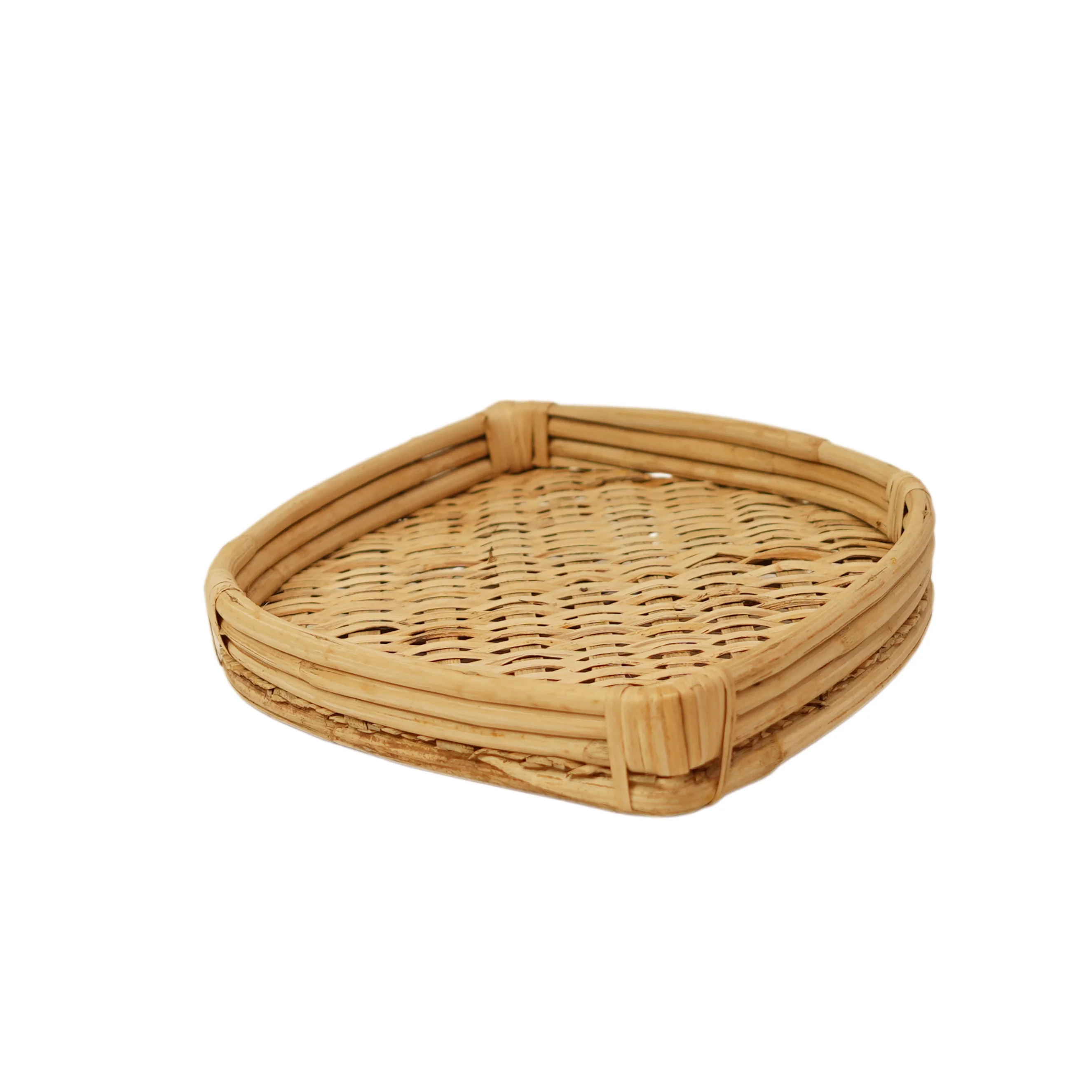 Handwoven Cane Rattan Serving Tray with Raised Edges