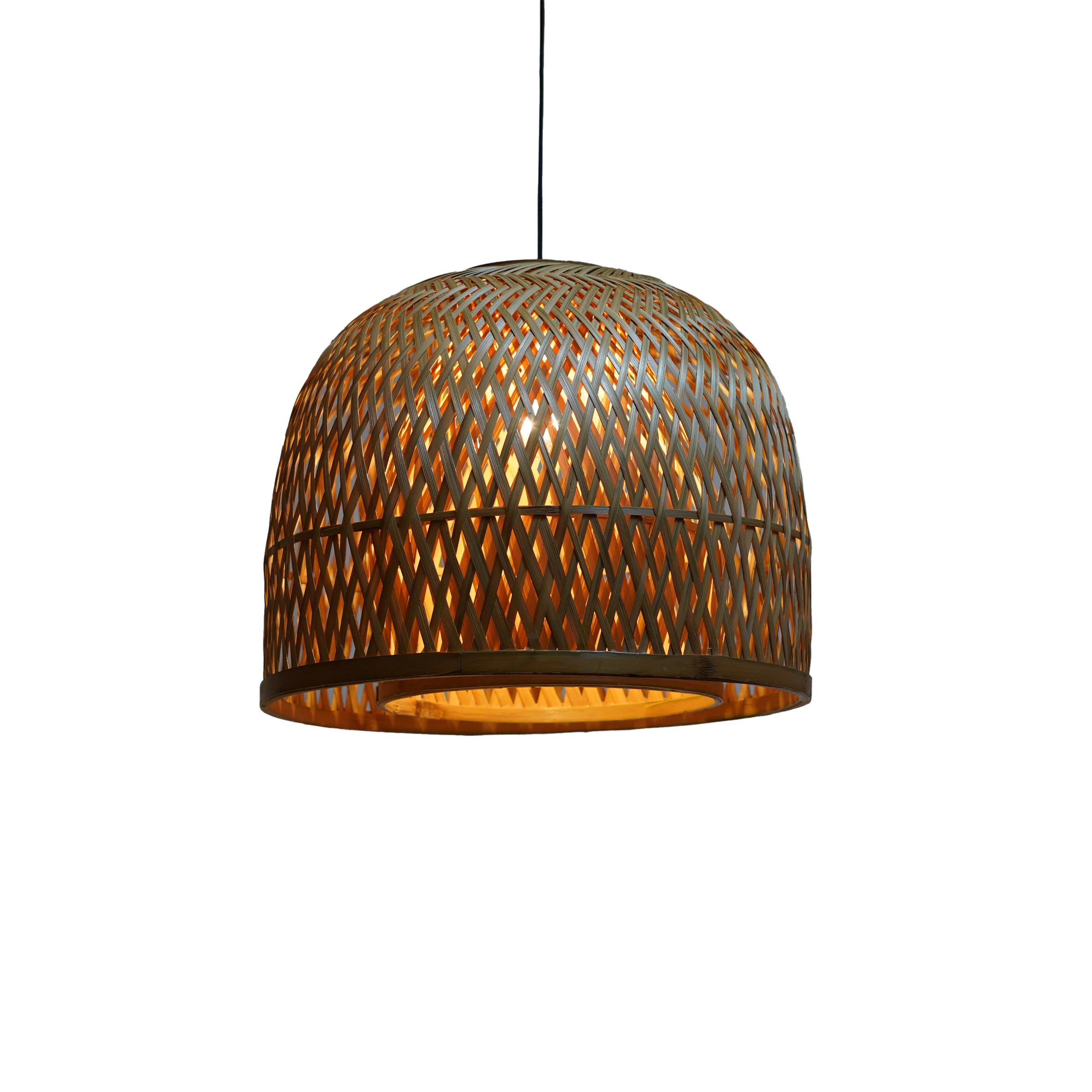 Dome-Shaped Woven Bamboo Pendant Lamp - Thumbnail 3