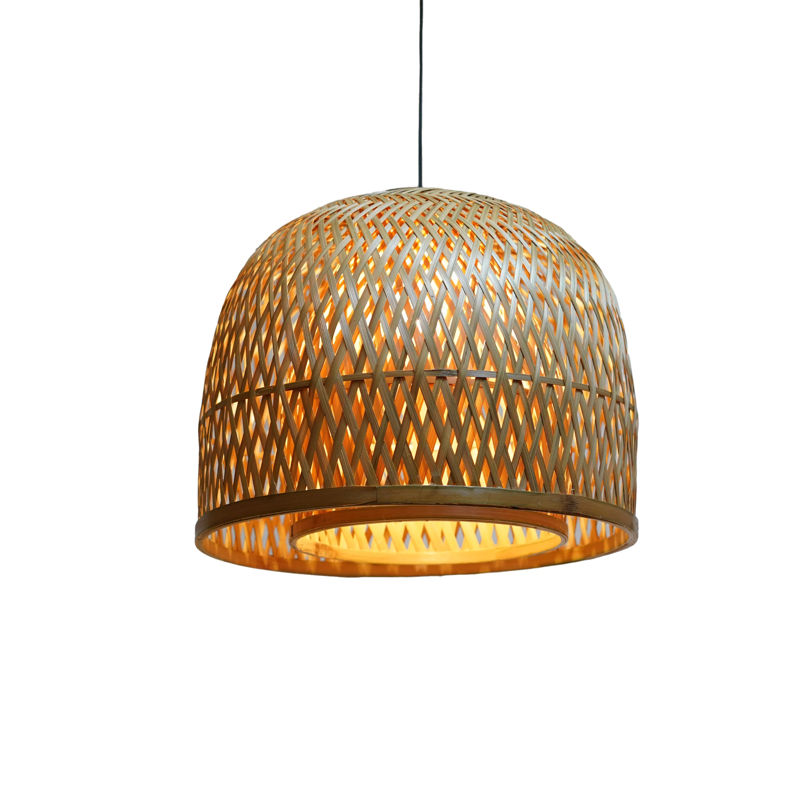 Dome-Shaped Woven Bamboo Pendant Lamp